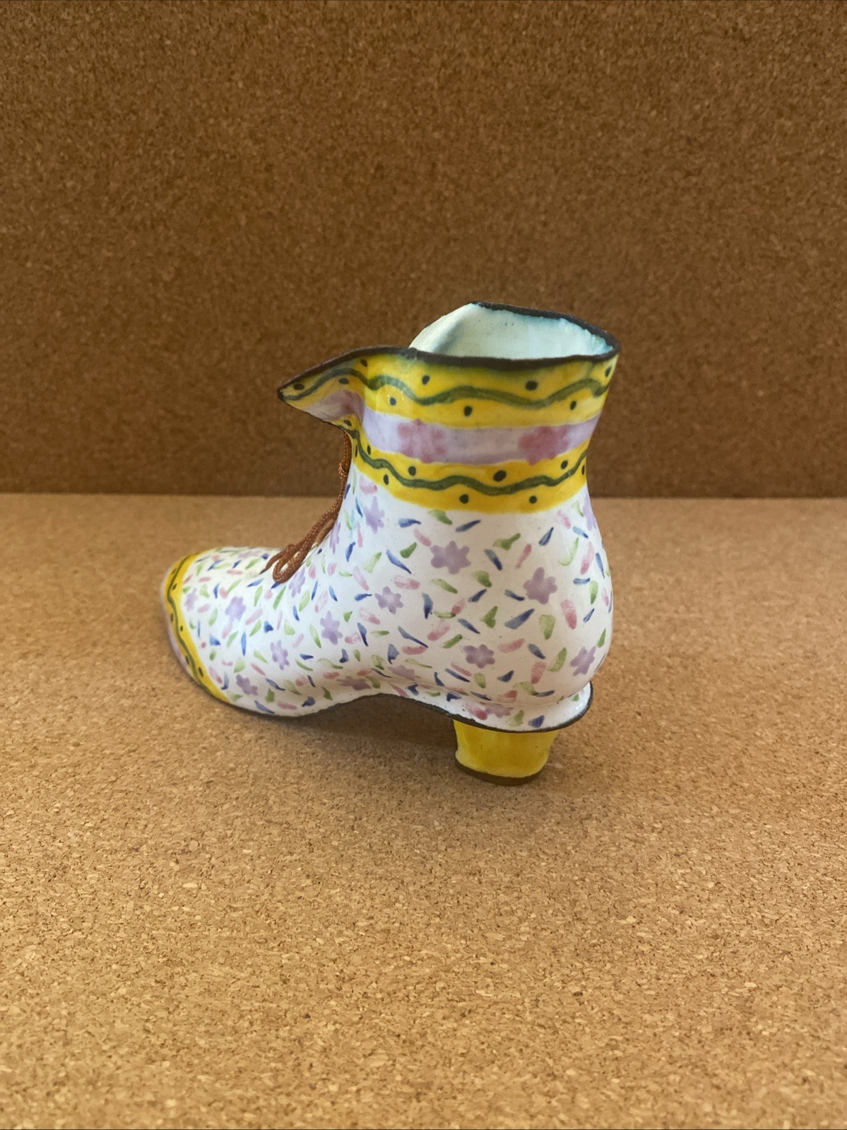 Kelvin Chen Miniature Enameled Victorian Style Lady’s Boot. White Instep