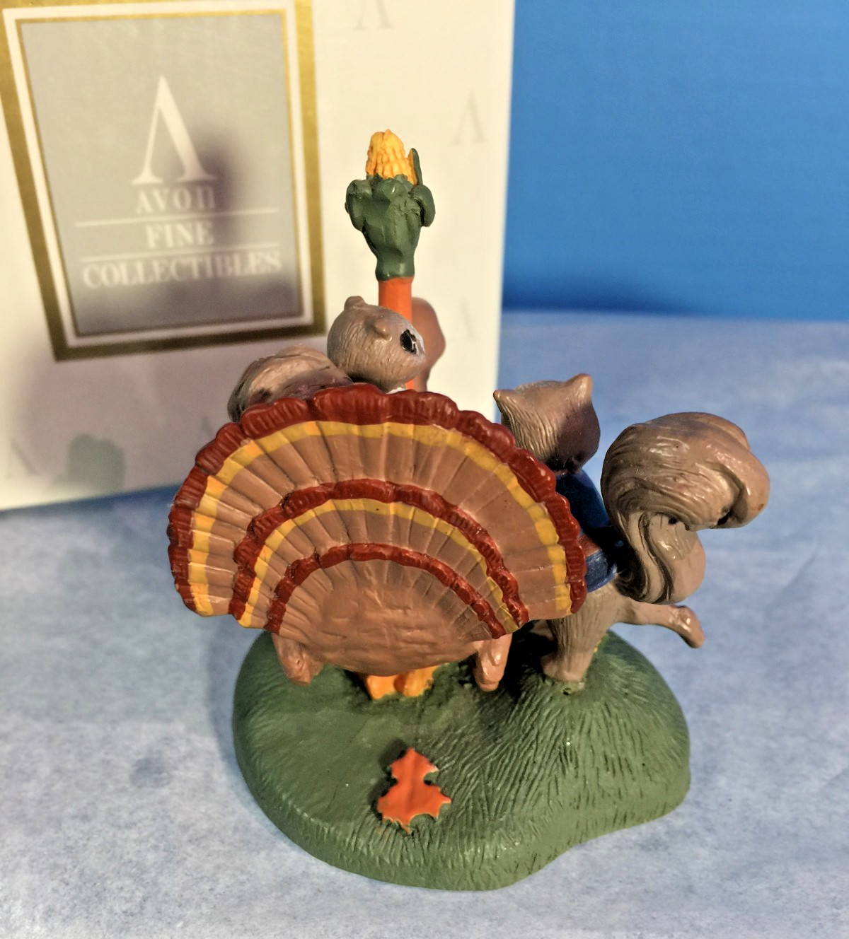 Avon Kathy Jeffers “Turkey and Squirrels” Figurine, 1993 NEW In Box