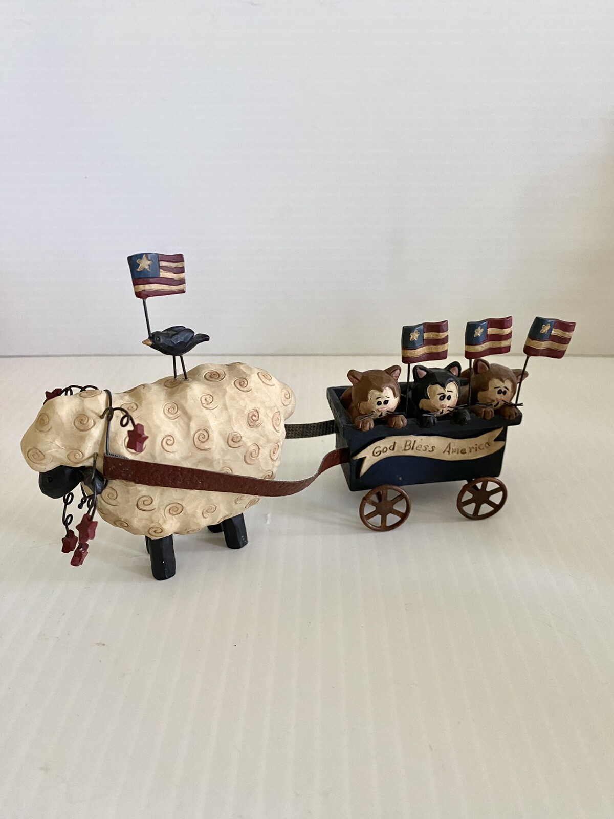 Sheep Cart/Wagon Blossom Bucket W/Kitty’s Patriotic Americana Barnyard Farm