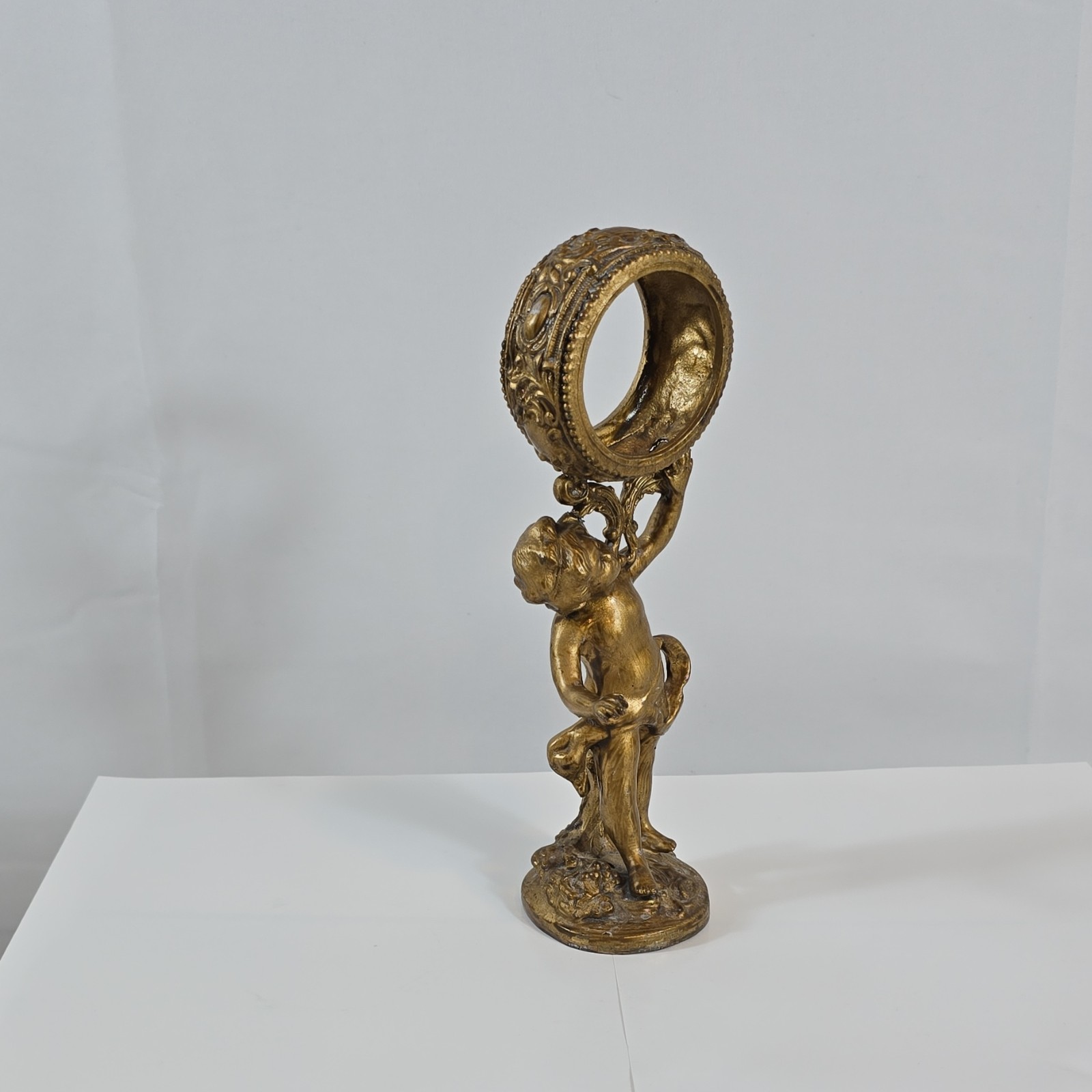 Antique Gold Angel Metal Figurine 8in Decorative Sculpture Ornament Adults