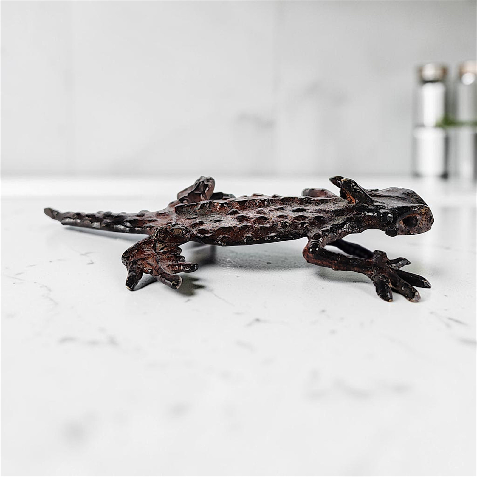 Vintage Solid Bronze Horned Toad Figurine Collectible, 4.60 inches long