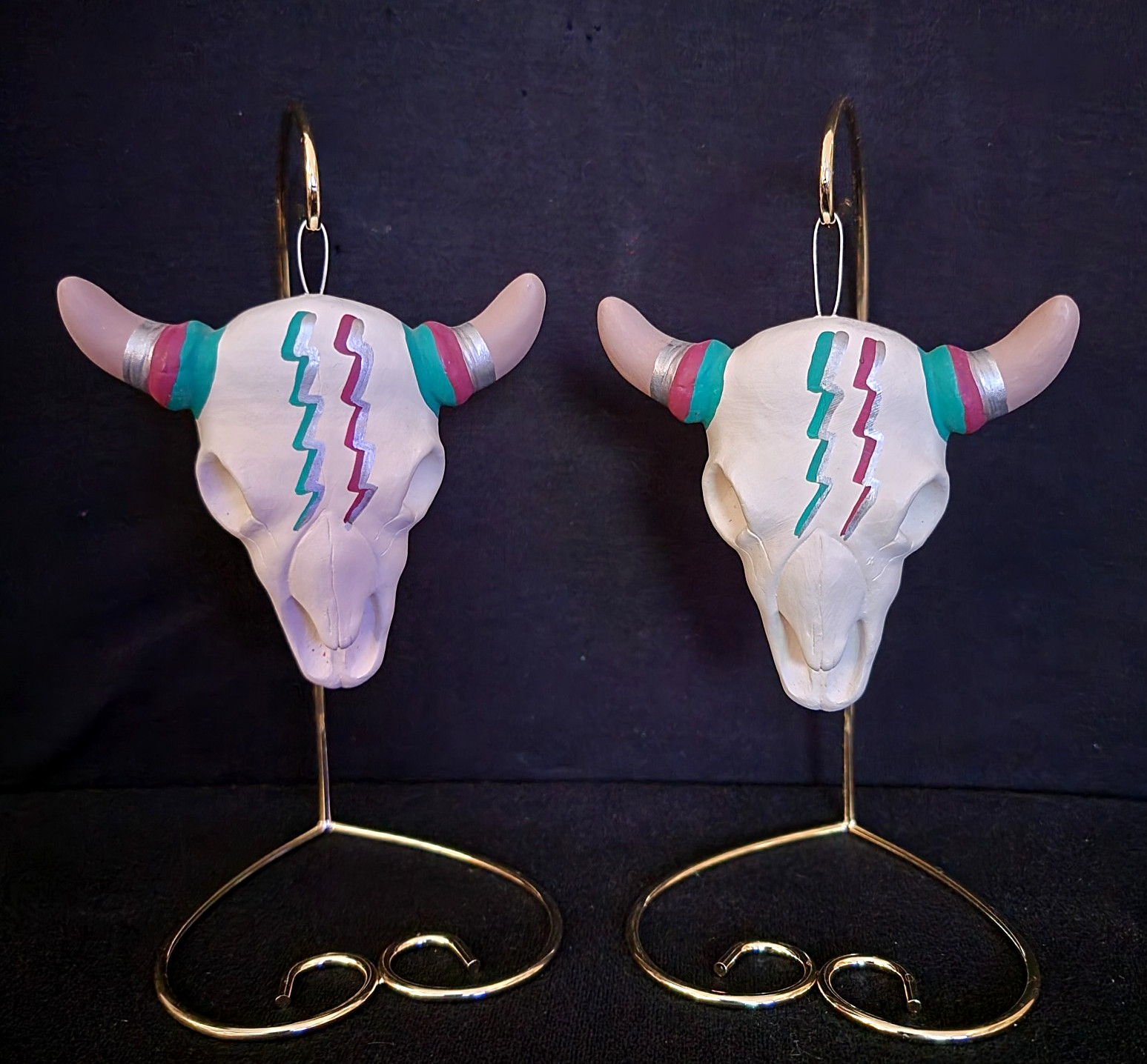 Vintage Hand Painted Cow Skull Southwestern Ornaments Tumbleweeds Bilie Porter