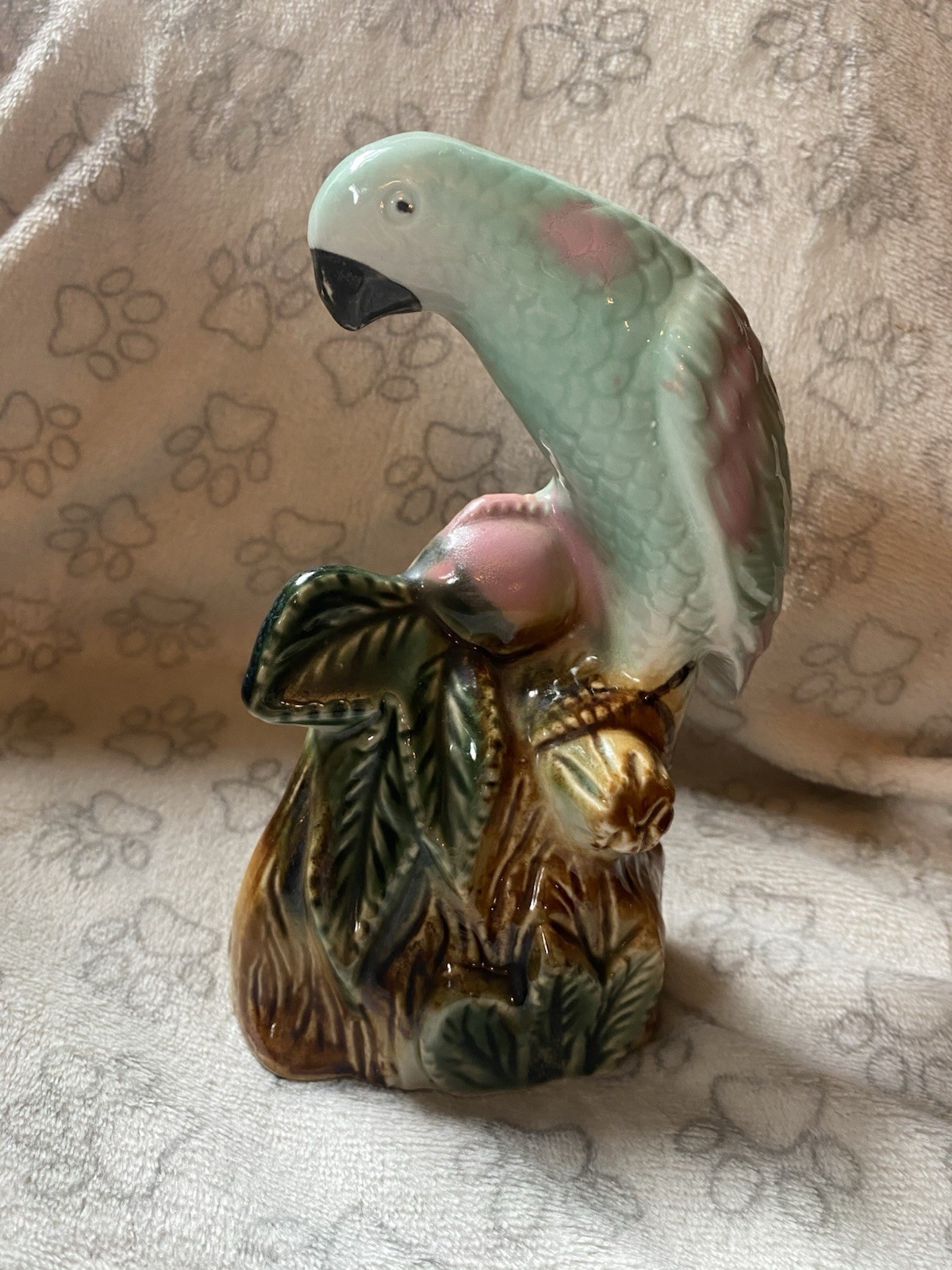Vintage Ceramic Green Black Beak Toucan Parrot Brazil 7″ Exotic Bird Decor