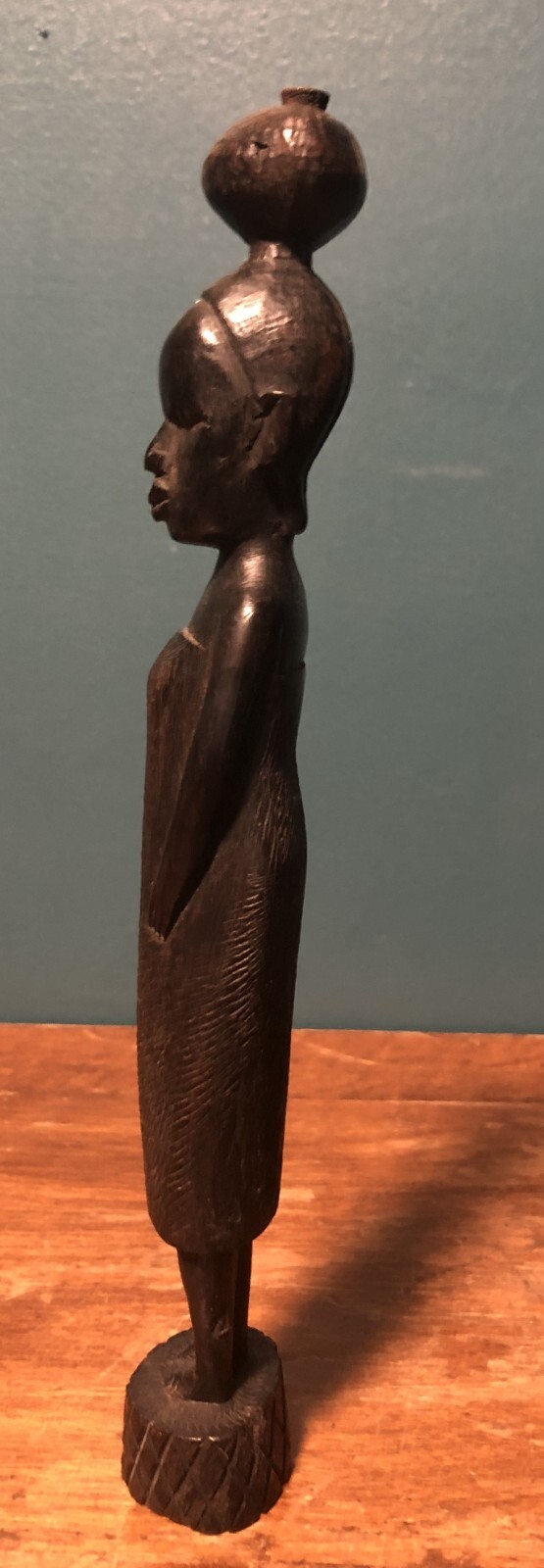 Hand Carved Ebony 10 1/2″ Tall Female Folk Art Tribal Figurine Made In Kenya