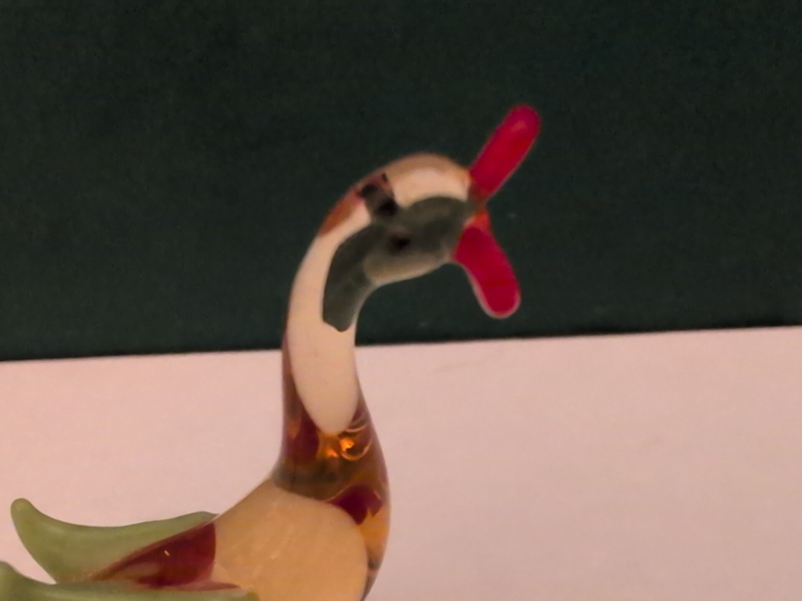 Vintage Swan Miniature Glass Figurine Hand Blown Art Glass Clear Yellow Red