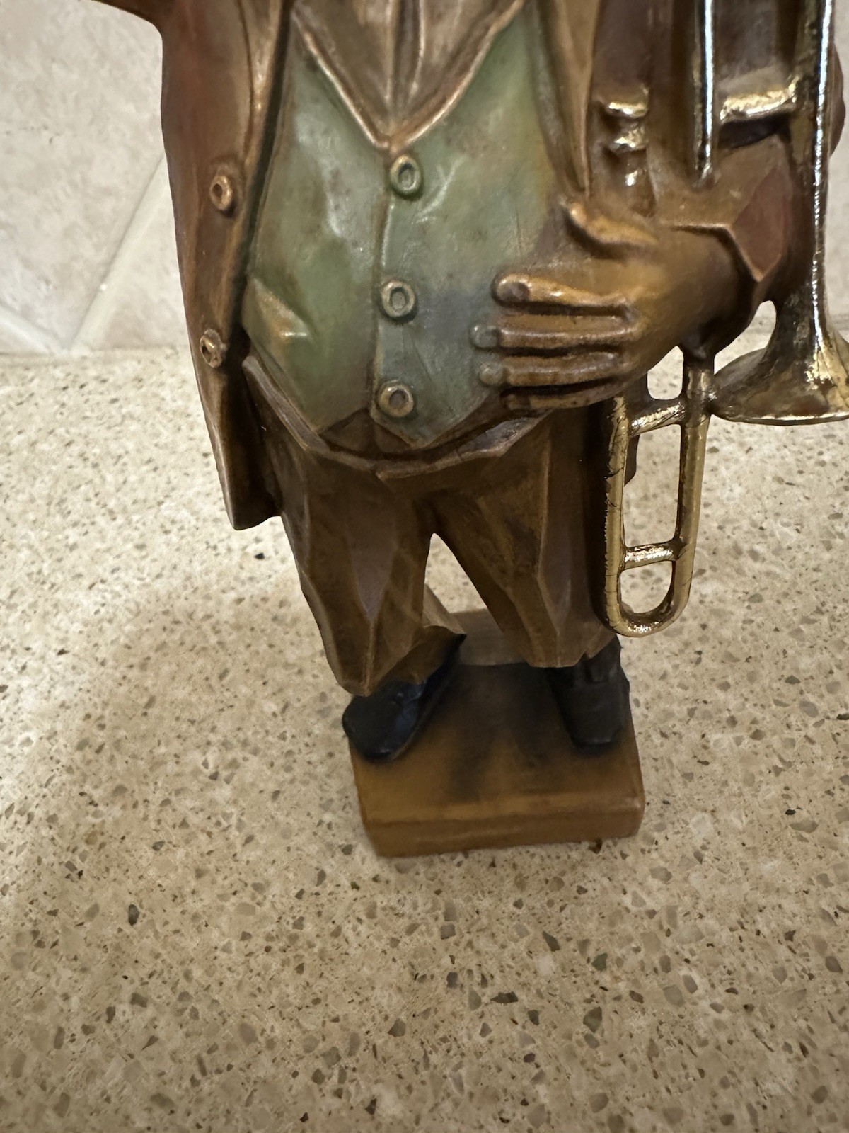 Black Forest Figurine Hand Carved Collectible Vintage Gold Instrument Musician