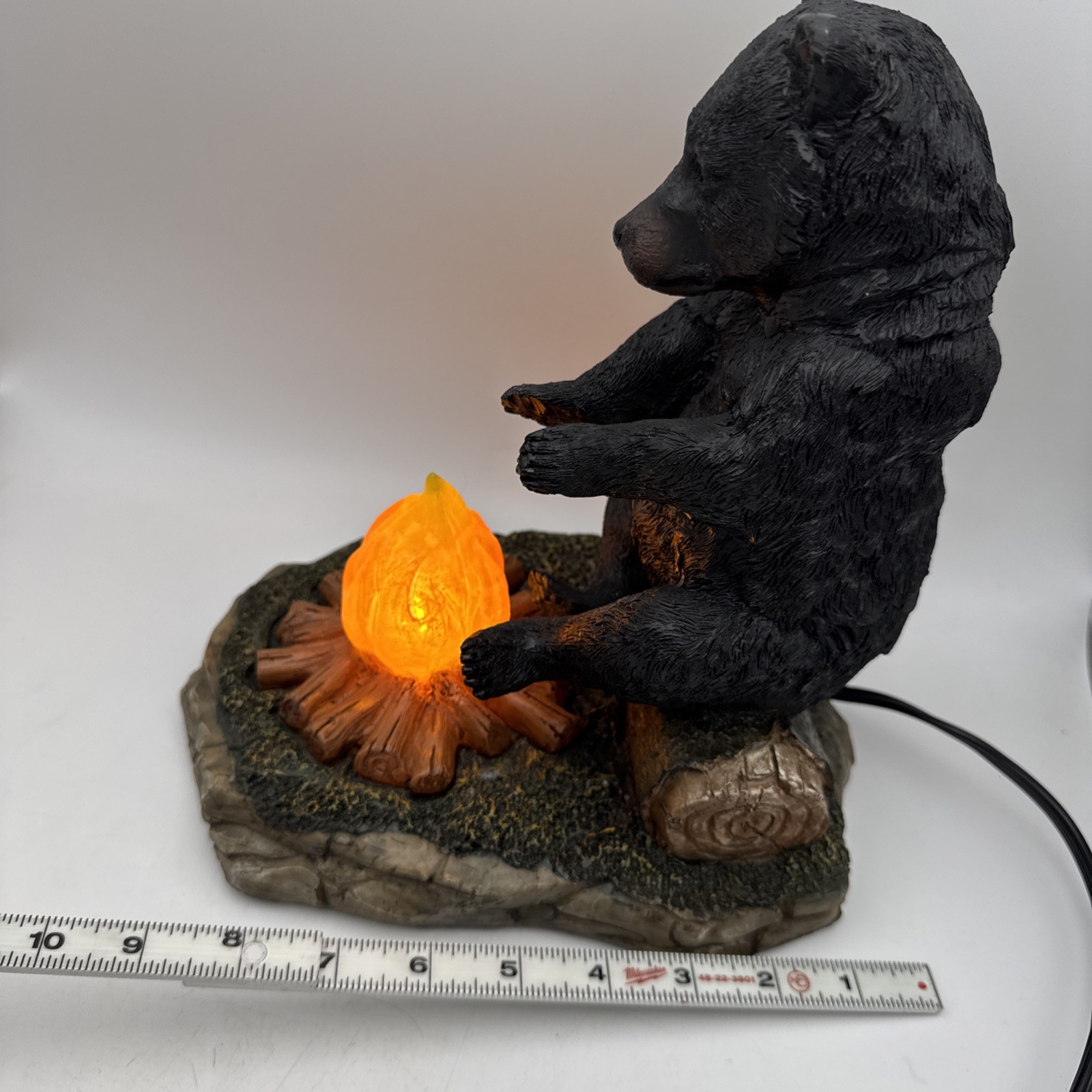 Ebros Rustic 10” Black Bear On Log Warming Paws By Campfire Night Light Statue