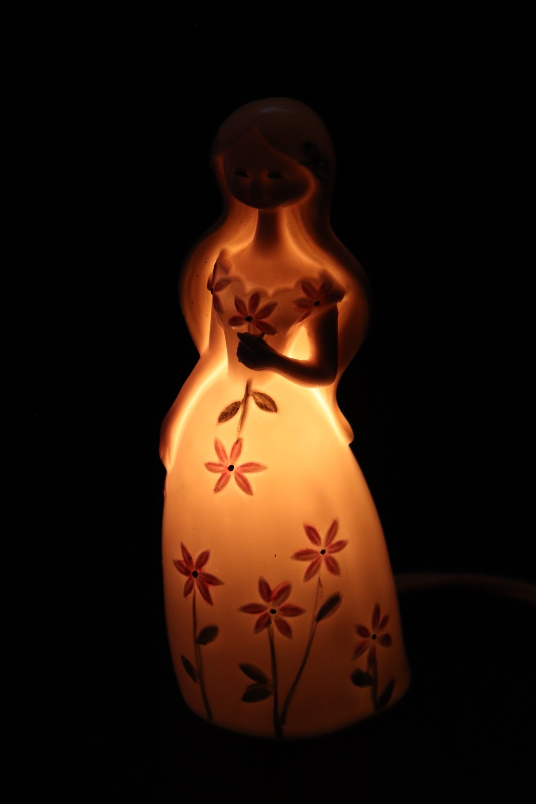 VTG All Nations Labs Girl Portable Lamp Figurine, Floral Dress Night Light
