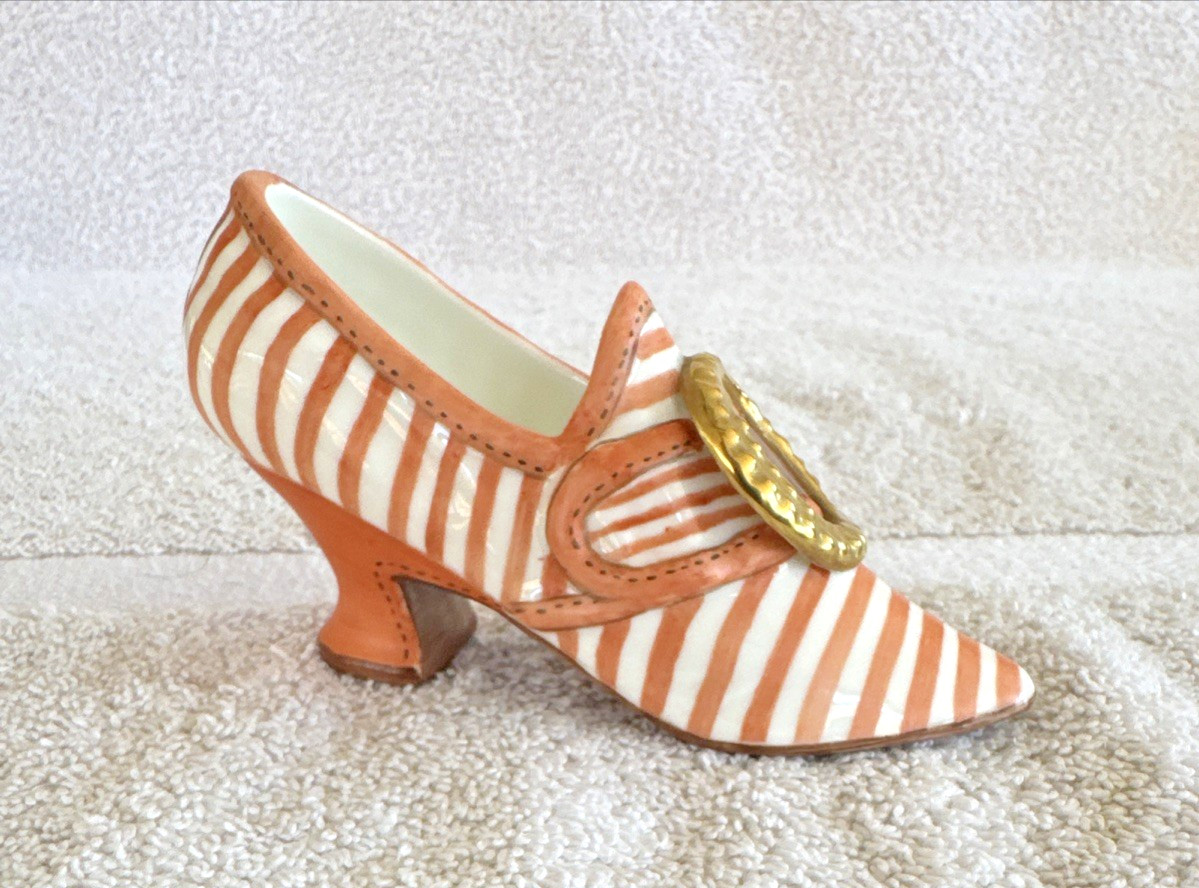 Gainsborough Fine Bone China Shoe Orange & White Stripe Wendy Lankester Design
