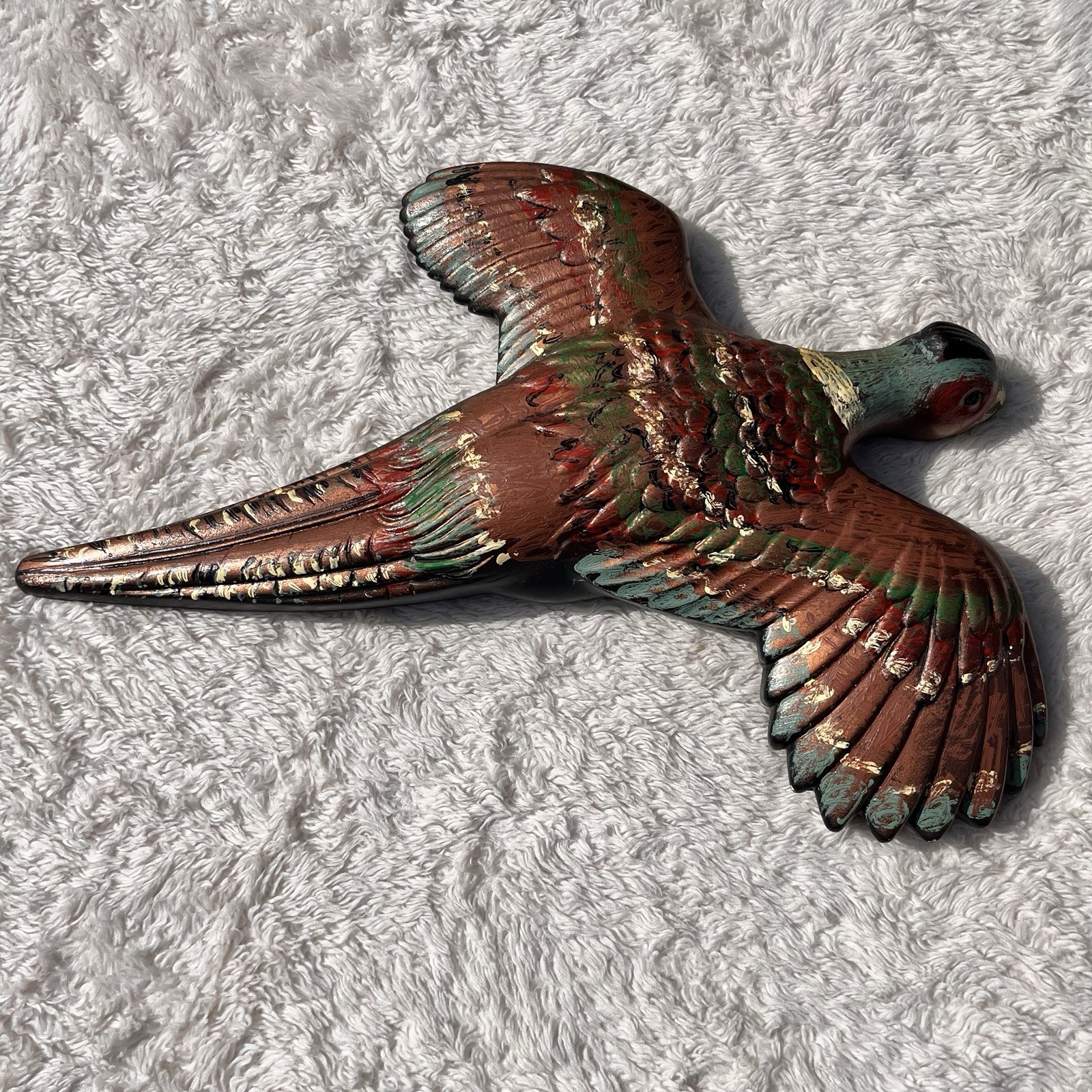 Vintage 1959 Chalkware Flying Pheasants Set of 2 Miller Studio Bronze Metallic
