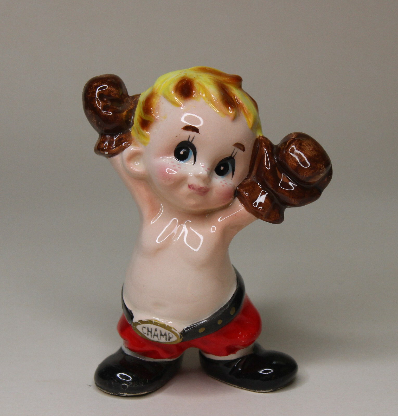 Vintage Inarco Ceramic Porcelain Little Boy Boxing Champ Figurine 4.5″ Japan