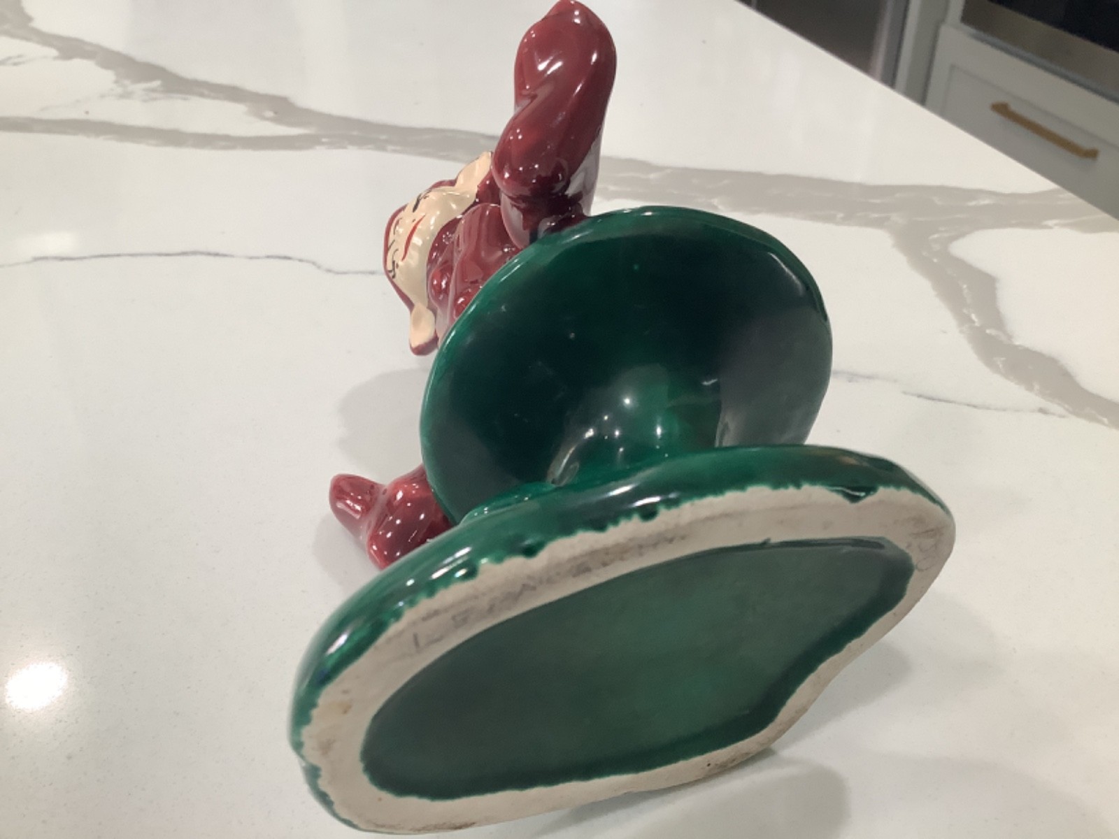 Vintage Pixie Elf Sitting on Mushrooms Maroon & Green Mid Century