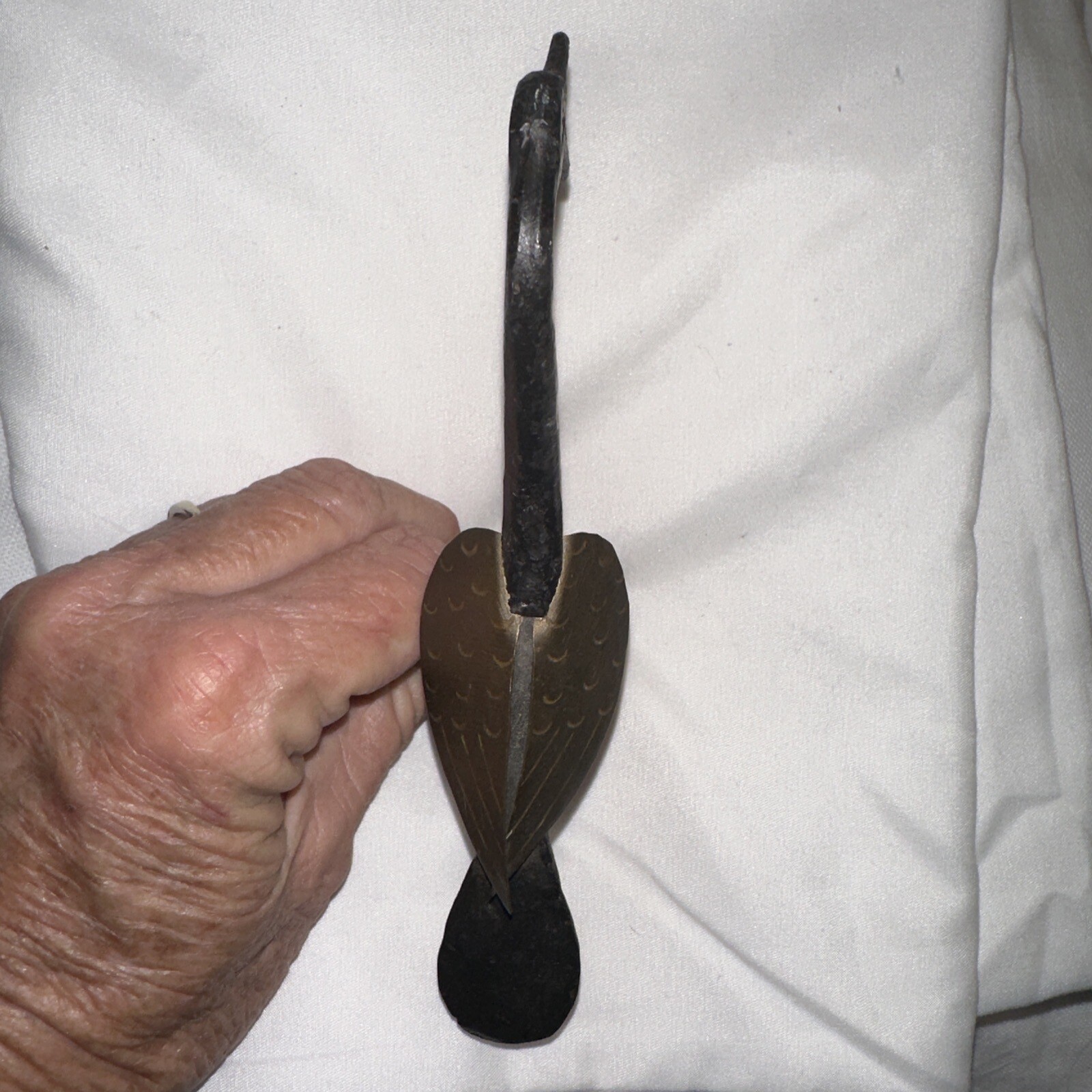 Vintage Folk Art Iron Metal Heron Egret Bird Statue Sculpture Estate Sale Find