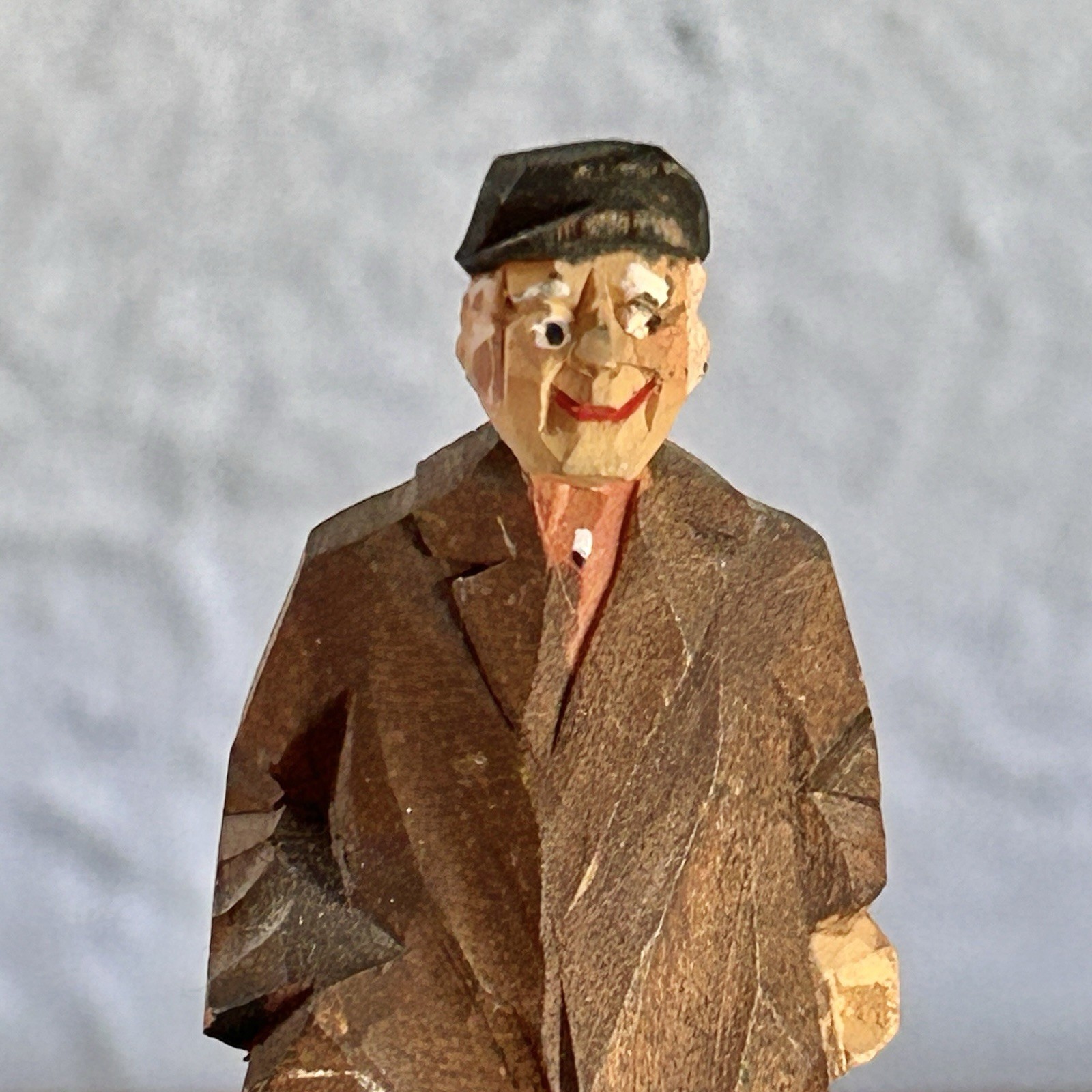 VTG Carved Wooden Figurine Man In Cap C J Trygg ? Sweden Not Marked. 4.5” Tall