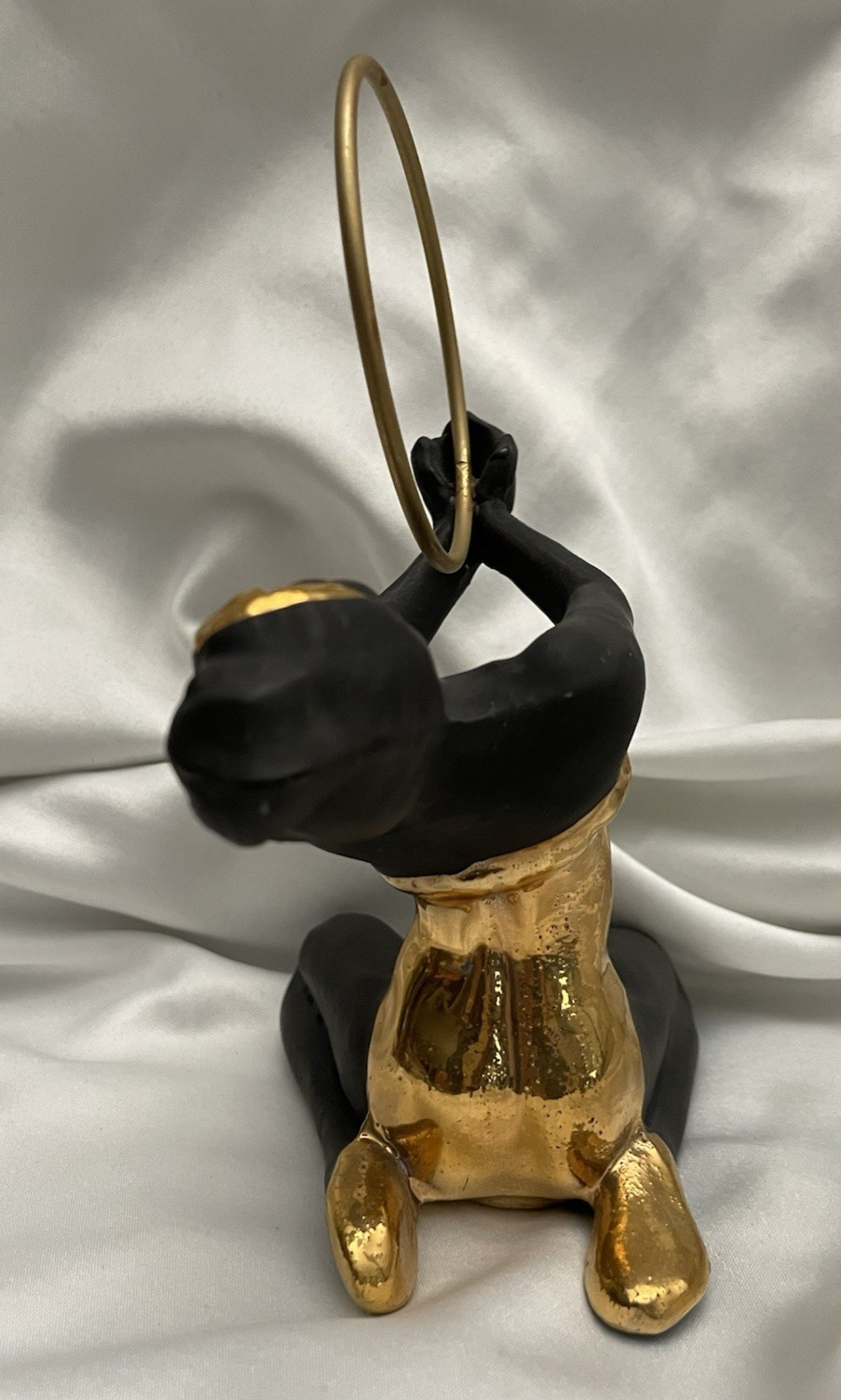 1970’s Ceramic Female Hula Hoop Dancer ~ Matte Black w/Gold-Toned Glossy Glaze