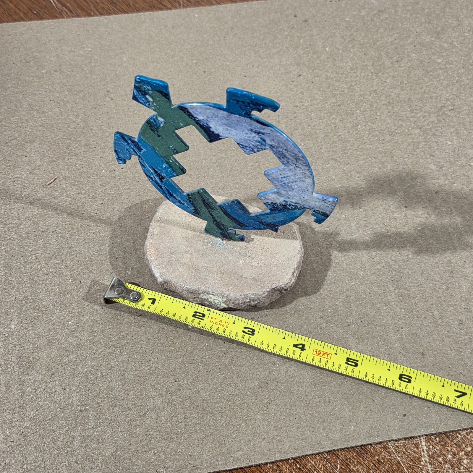 Petroglyph Turtle On Sandstone Base Southwestern Home Cabin Decor Metal & Stone