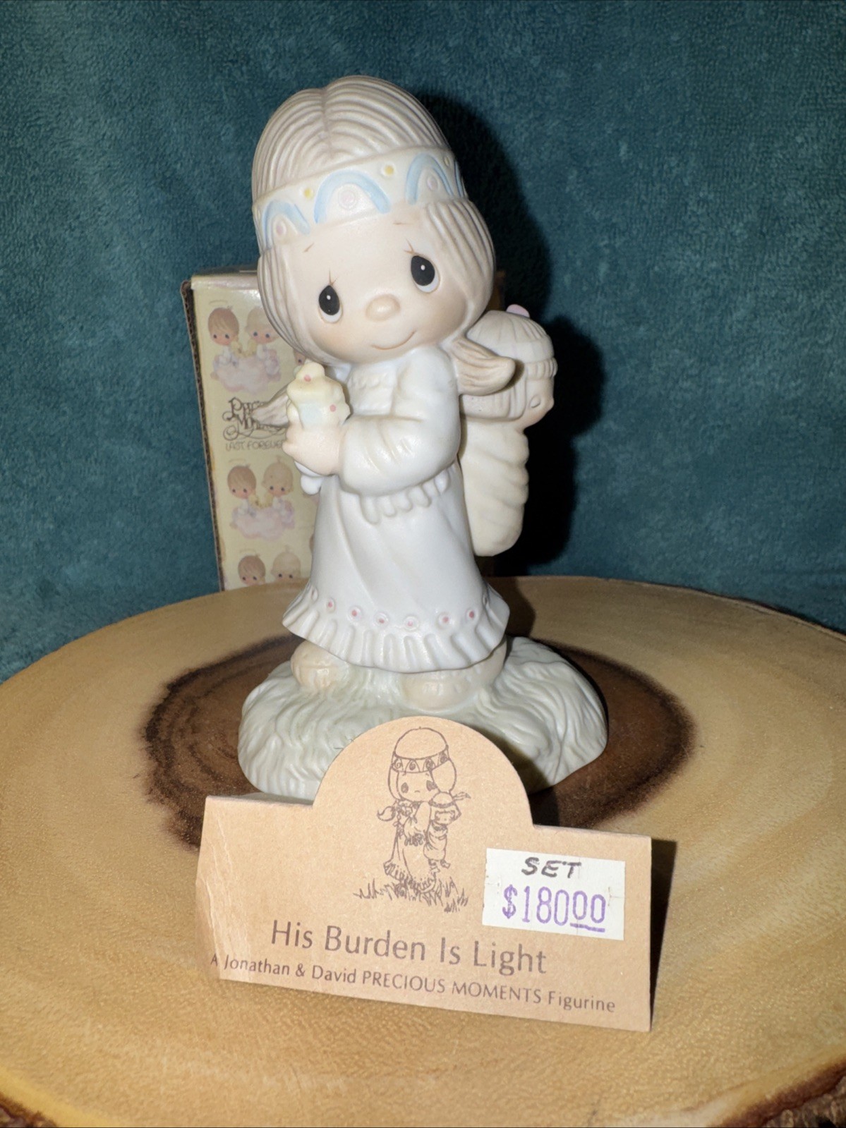 Vintage precious moments 1977 His Burden Is Light E-1380/G Cross Marking