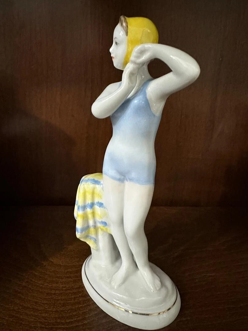 Made in USSR . Soviet Porcelain LFZ.Figurine Young Bather Swimmer Girl .