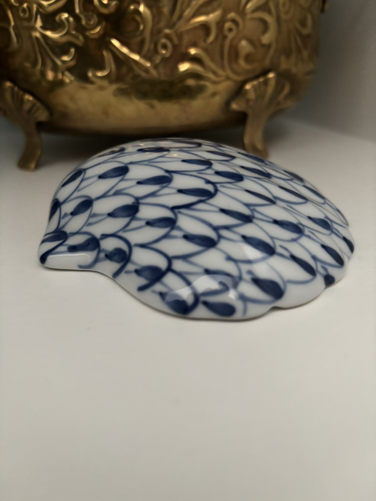 Andrea By Sadek Nantucket Porcelain Scallop Clam Blue White Fishnet Shell Beach