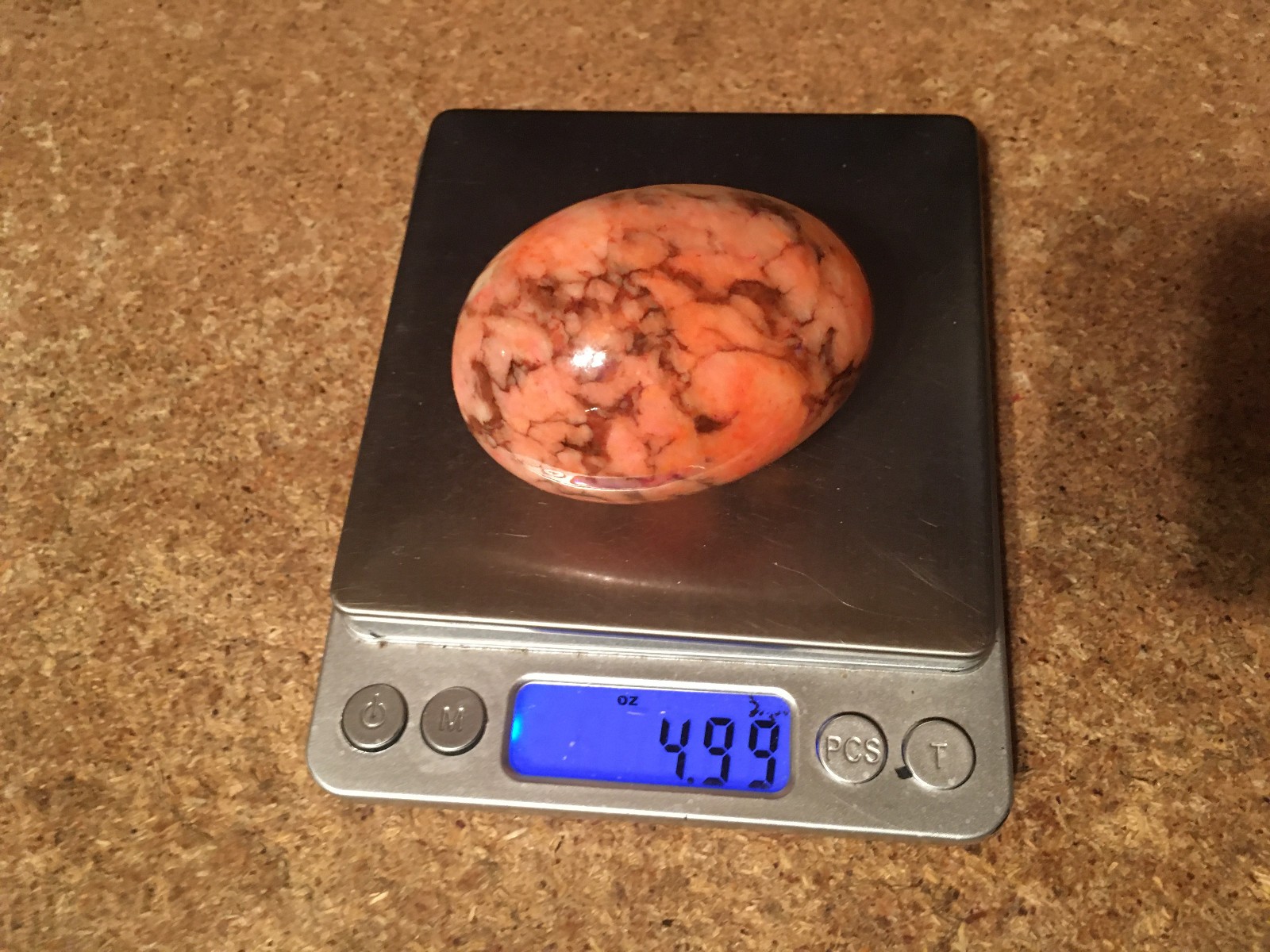 LOT OF TWO VINTAGE PINK/ORANGE ALABASTER MARBLED STONE EGGS / WRONGWAY052