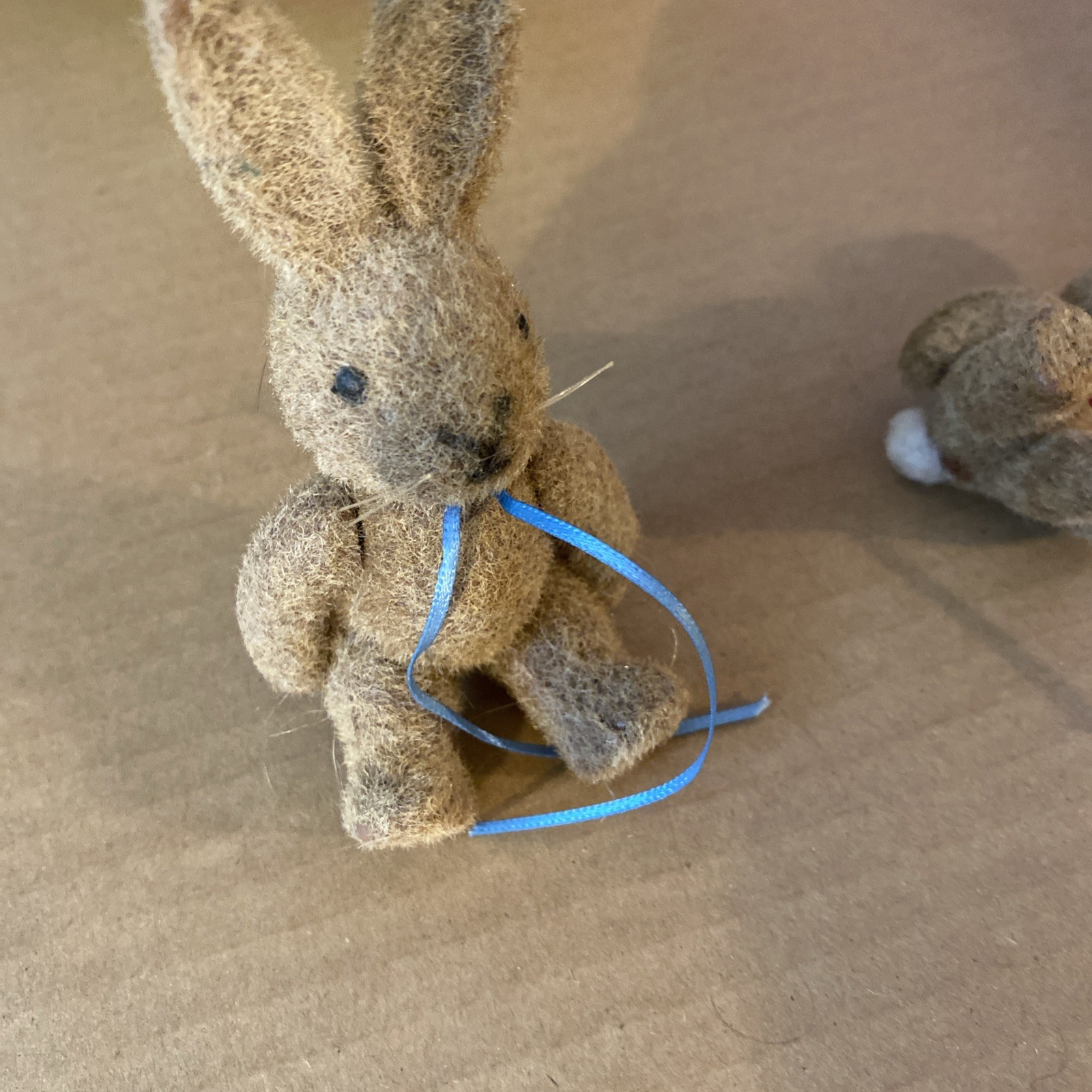 Mini Craft Brown Bunny Fuzzy Figurines SET OF 2 Rabbits Flocked