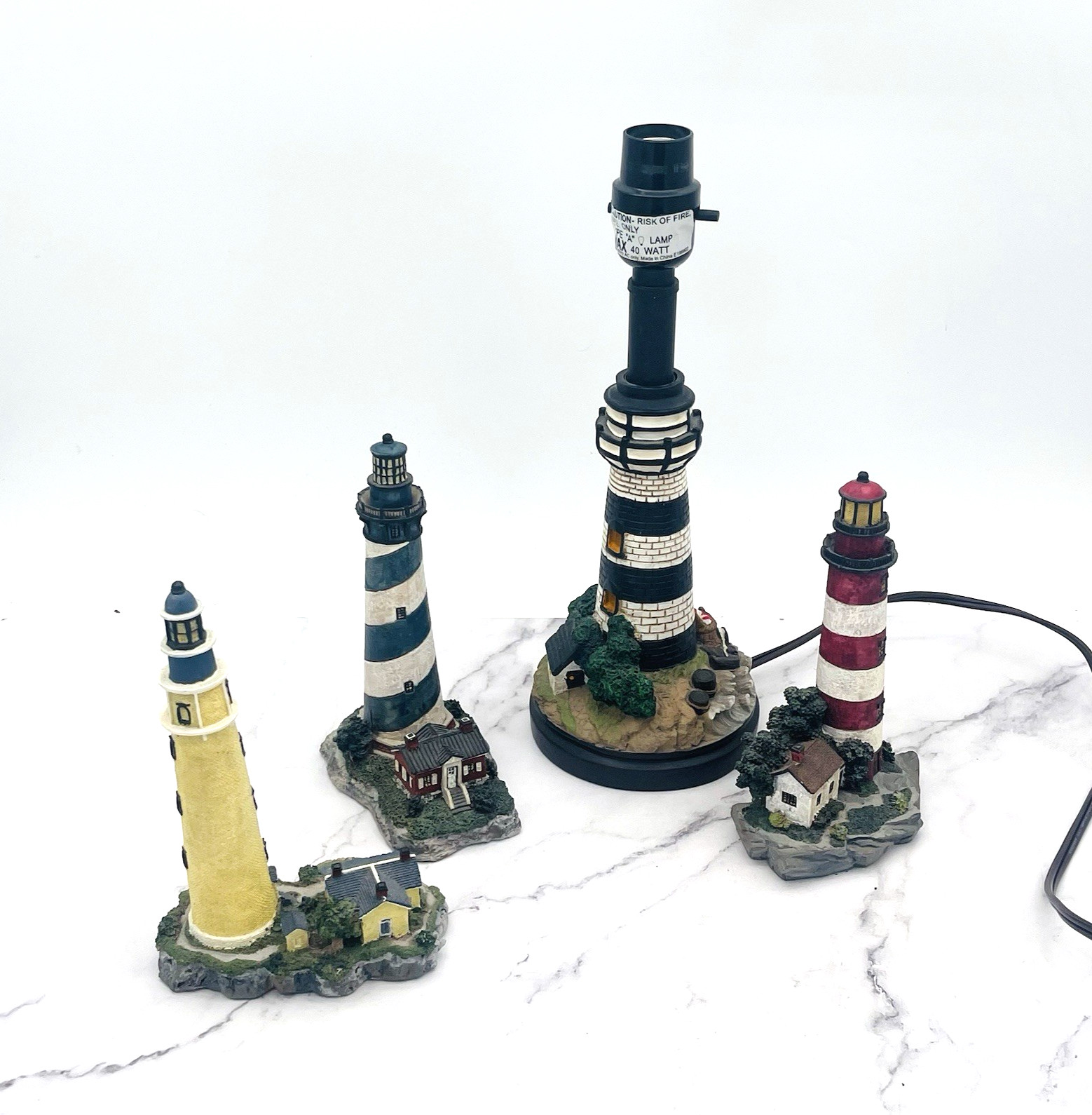 3 Resin Lighthouse Figurines Florida Virginia and Table Lamp Lot of 4