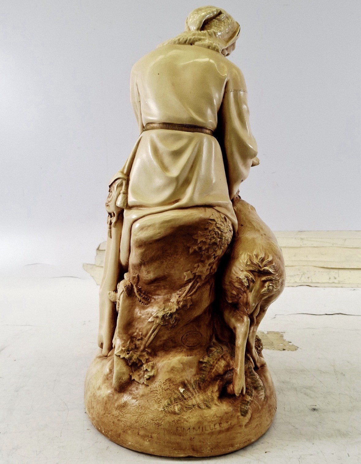 Vintage F.M. Miller Seated Woman With Deer Figurine Painted Statue