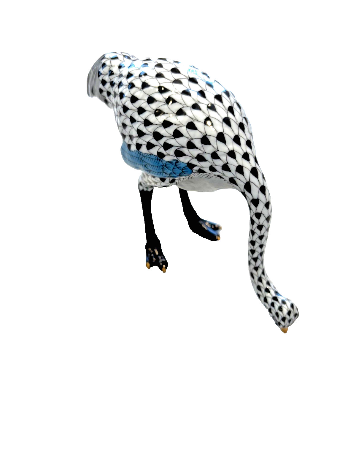Herend Black White Stork Large Fishnet Figurine Mint 24K Gold from Hungary