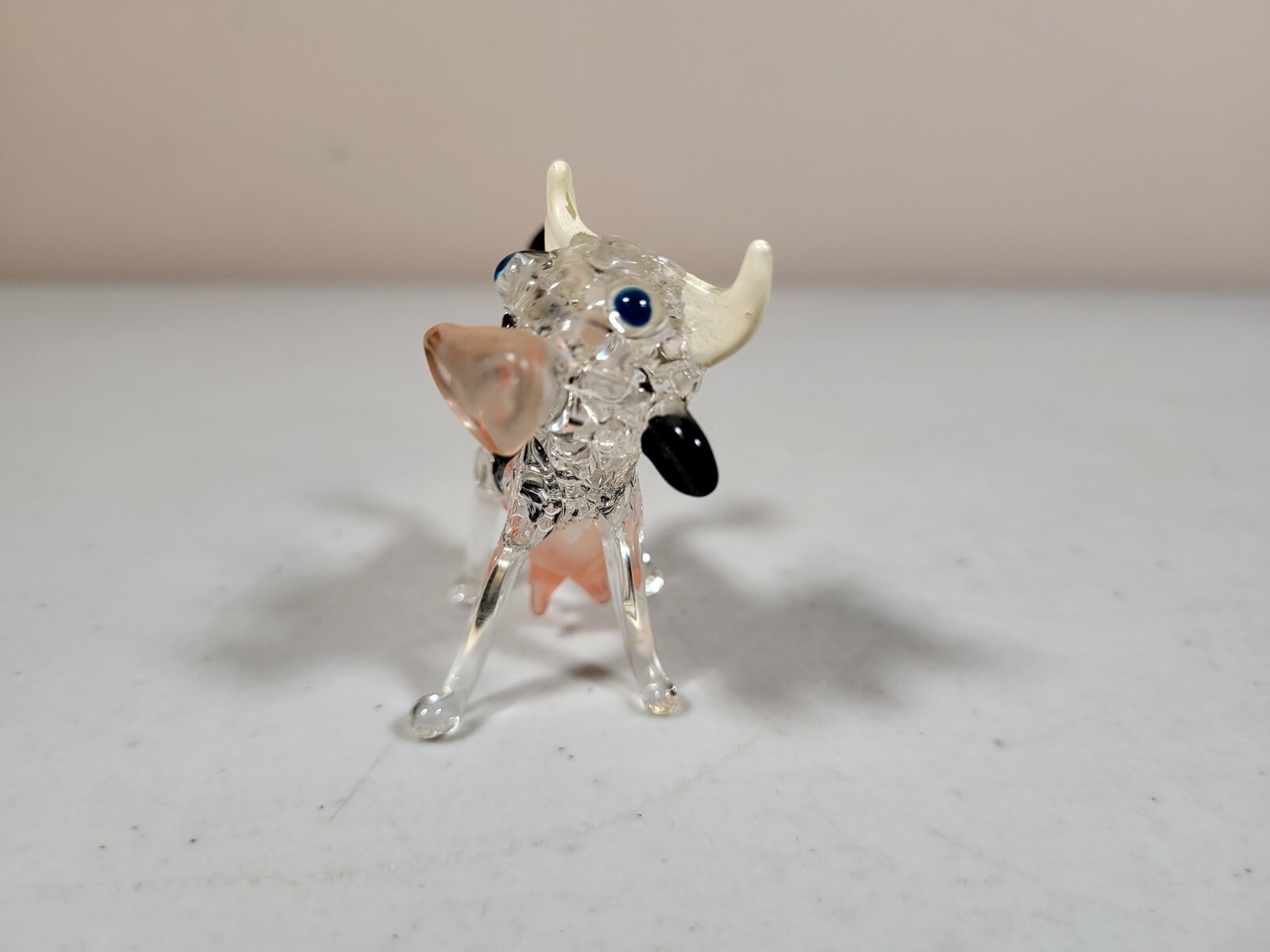 Glass Cow Figurine Clear Black White Handblown Collectable Art