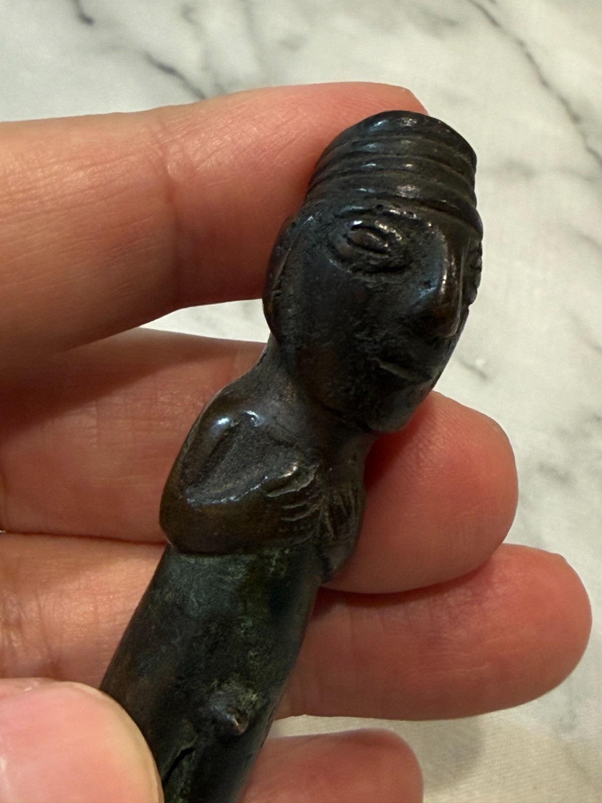 Antique Small Bronze Copper Inca Figurine of Standing Nude Male