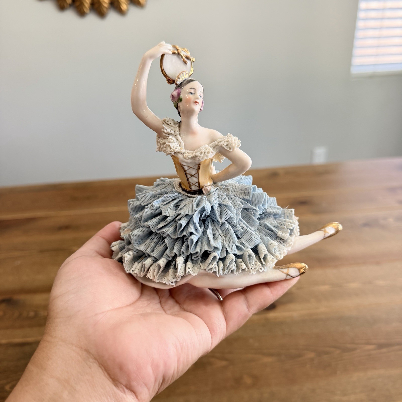 Dresden Lady Figurine Ballerina Dancer Blue Dress Germany