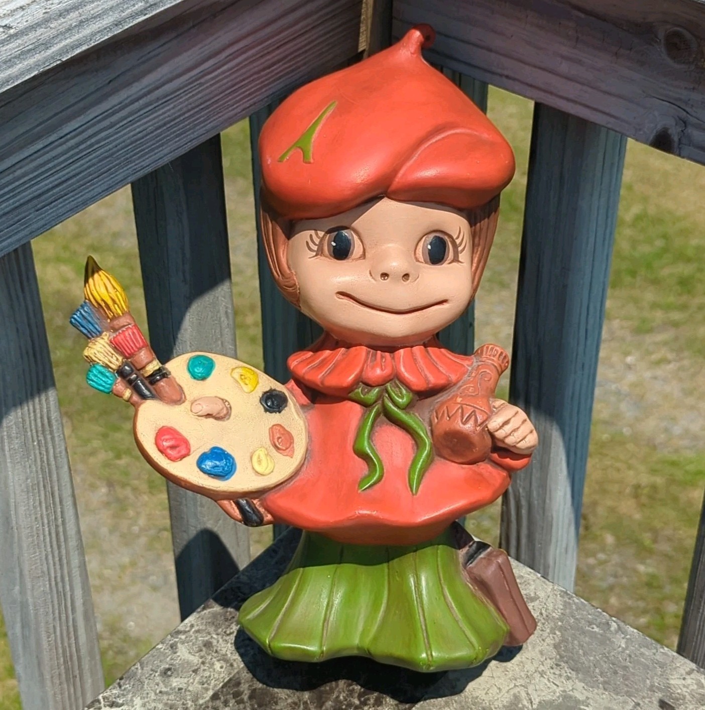 Vintage 1970’s Smiley Artist Hand Painted Ceramic Fig Signed/Dated Atlantic Mold