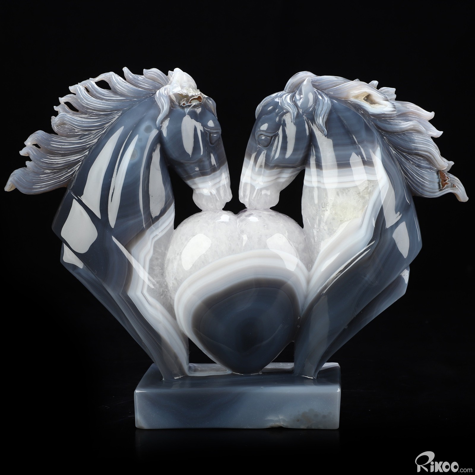 9.8″ Agate Amethyst Geode Hand Carved Crystal Horse Sculpture, Crystal Healing