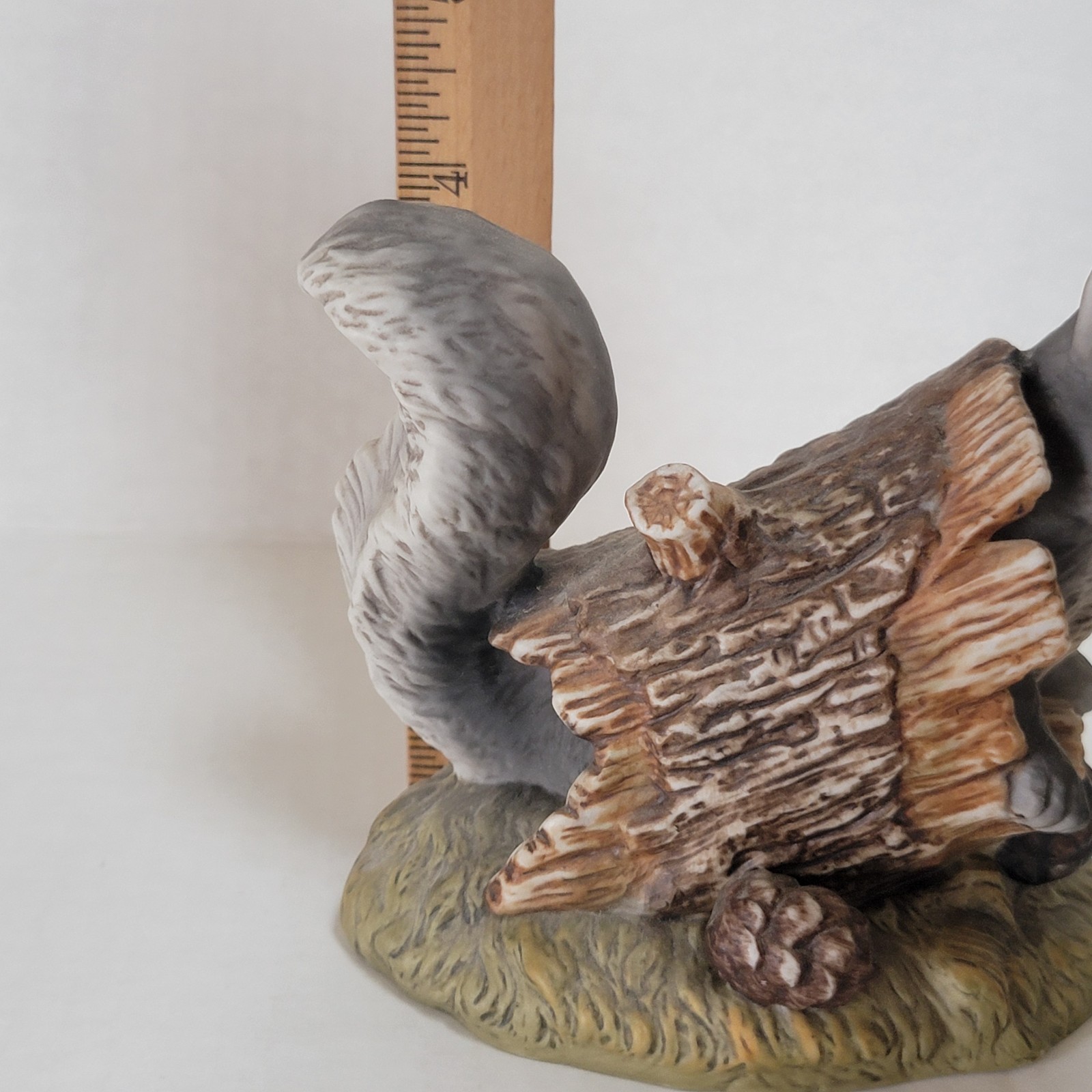 Squirrel In Log Figurine Vintage 1986 Masterpiece Porcelain by HOMCO