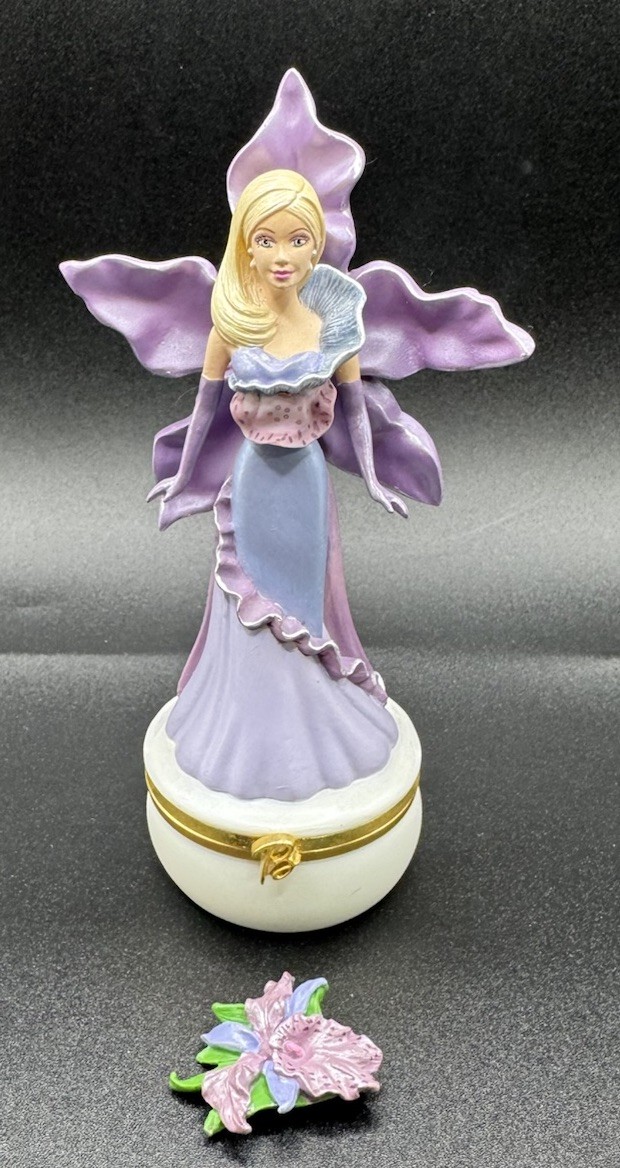NEW Barbie Flower Box Orchid Caucasian Trinket Box Avon Figurine COA, Box