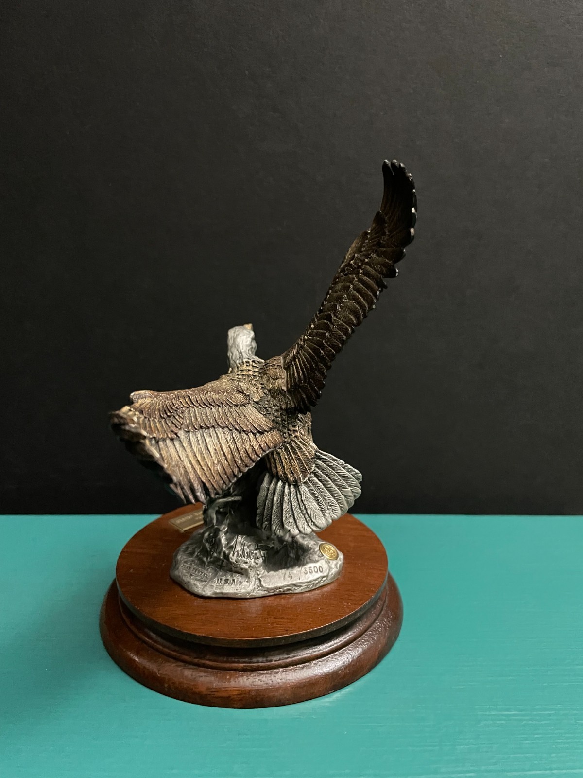 Chilmark Liberty Painted Pewter American Bald Eagle Flight Patriotic Art Statue