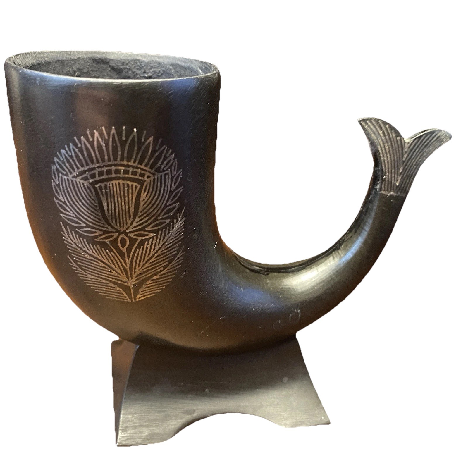 Drinking Horn Whale Tail Cornucopia Black Statue Sculpture Figure Black Metal