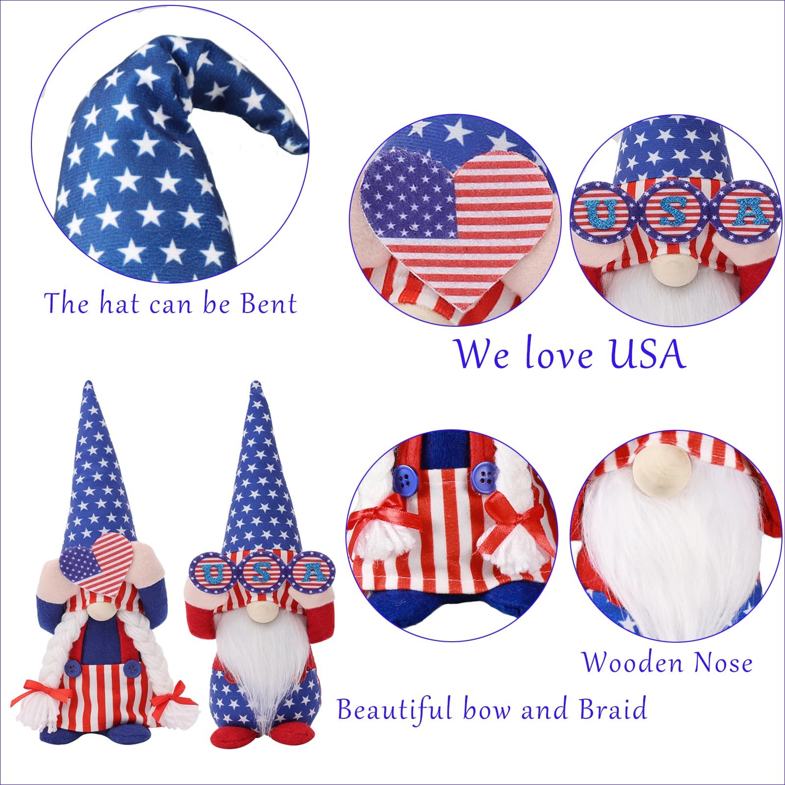 4Th of July Gnomes Decorations,2 Pcs 250Th Anniversary Patriotic USA Gnome Plush
