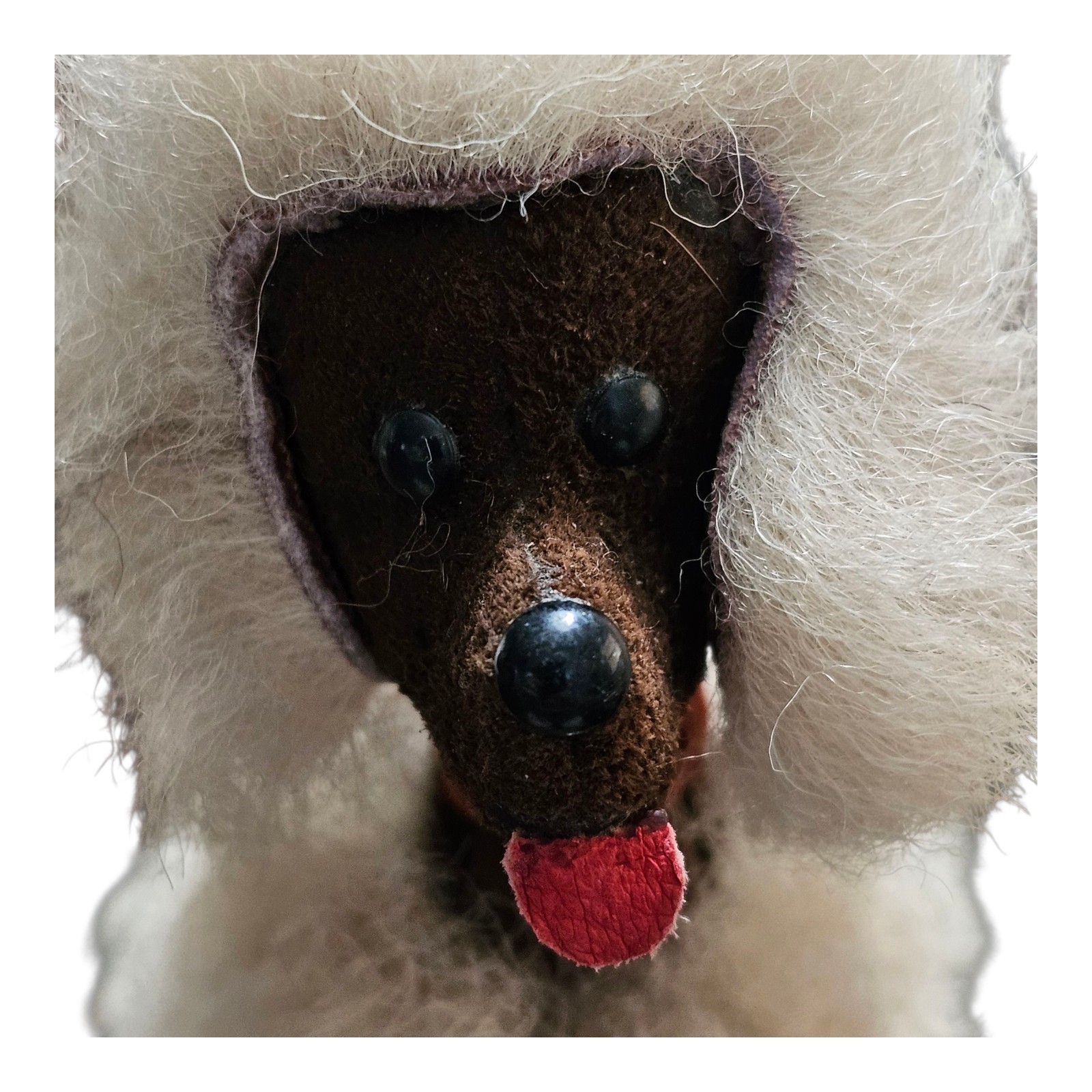 Real Fur Suede Poodle Dog Stuffed Animal NOT A TOY 5″ Tall Vintage Collectible
