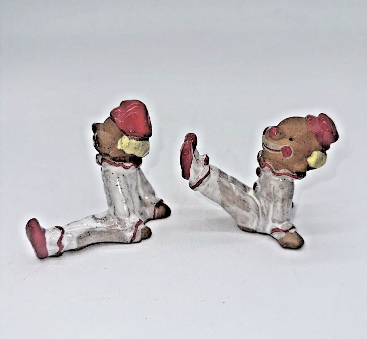 Vintage 1970s Napco ware Red Clay Painted Happy Clown Figurine Set SEE VIDEO