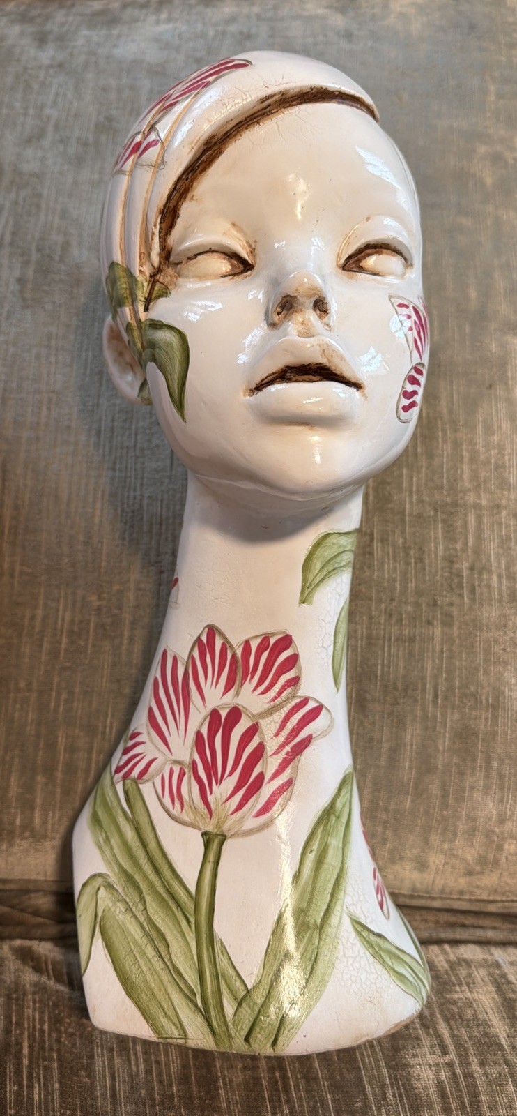Unique Decorative Head Bust with Floral Design Mannequin