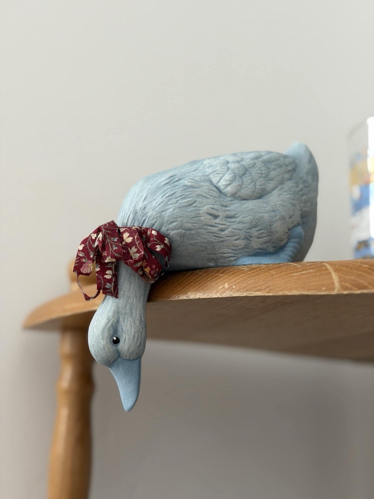 Vintage Ceramic Goose Shelf Sitter Blue Hand Painted Country Cottagecore 1980s