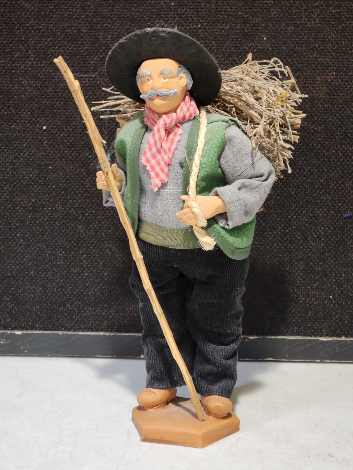 G Devouassoux French Clay Folkart Old Man Wood Bundle Santon France 10.5″