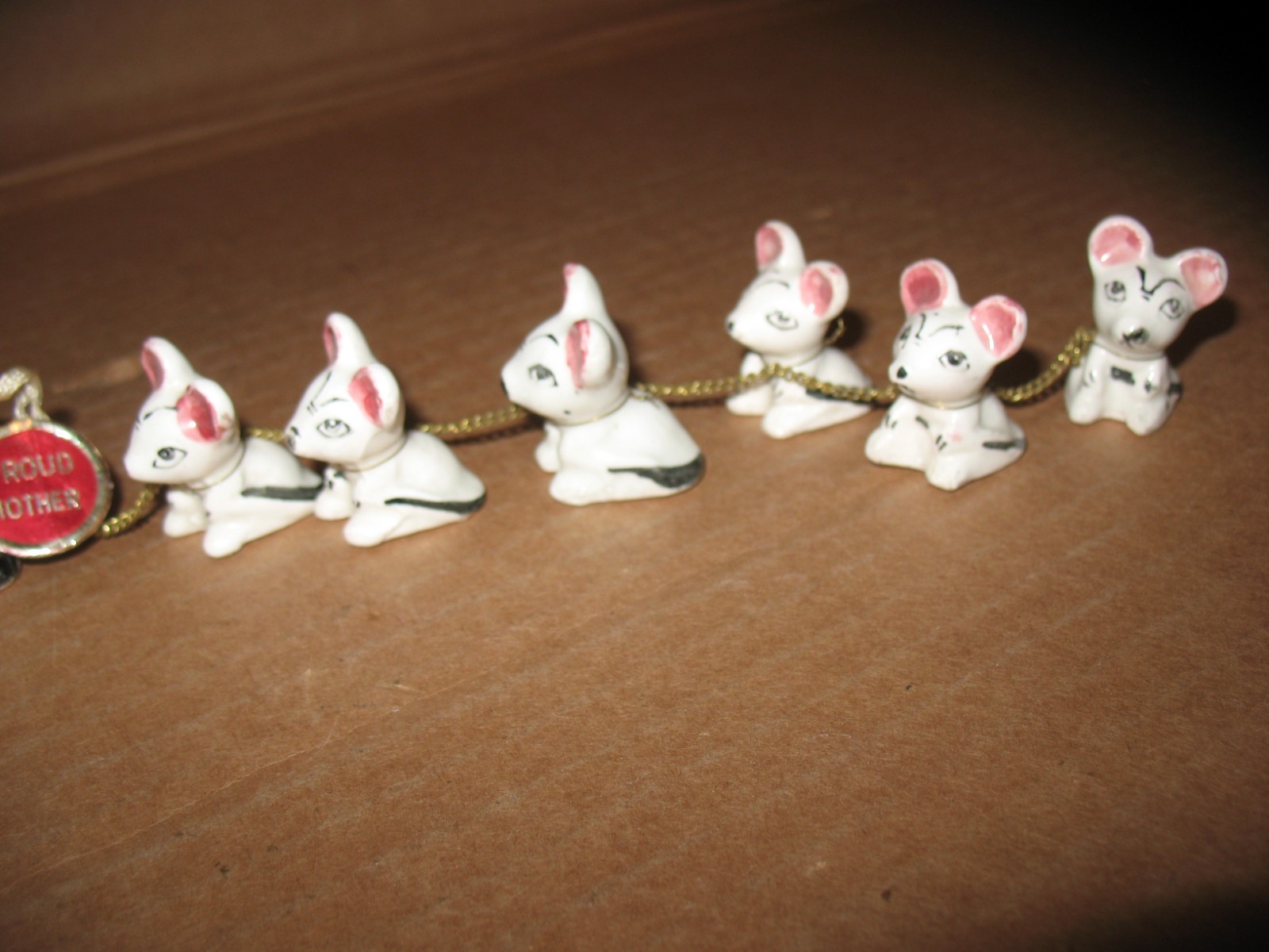 Vintage Mother Mouse Set of 6 Babies on Chain Ceramic Mice Figurines Japan RARE