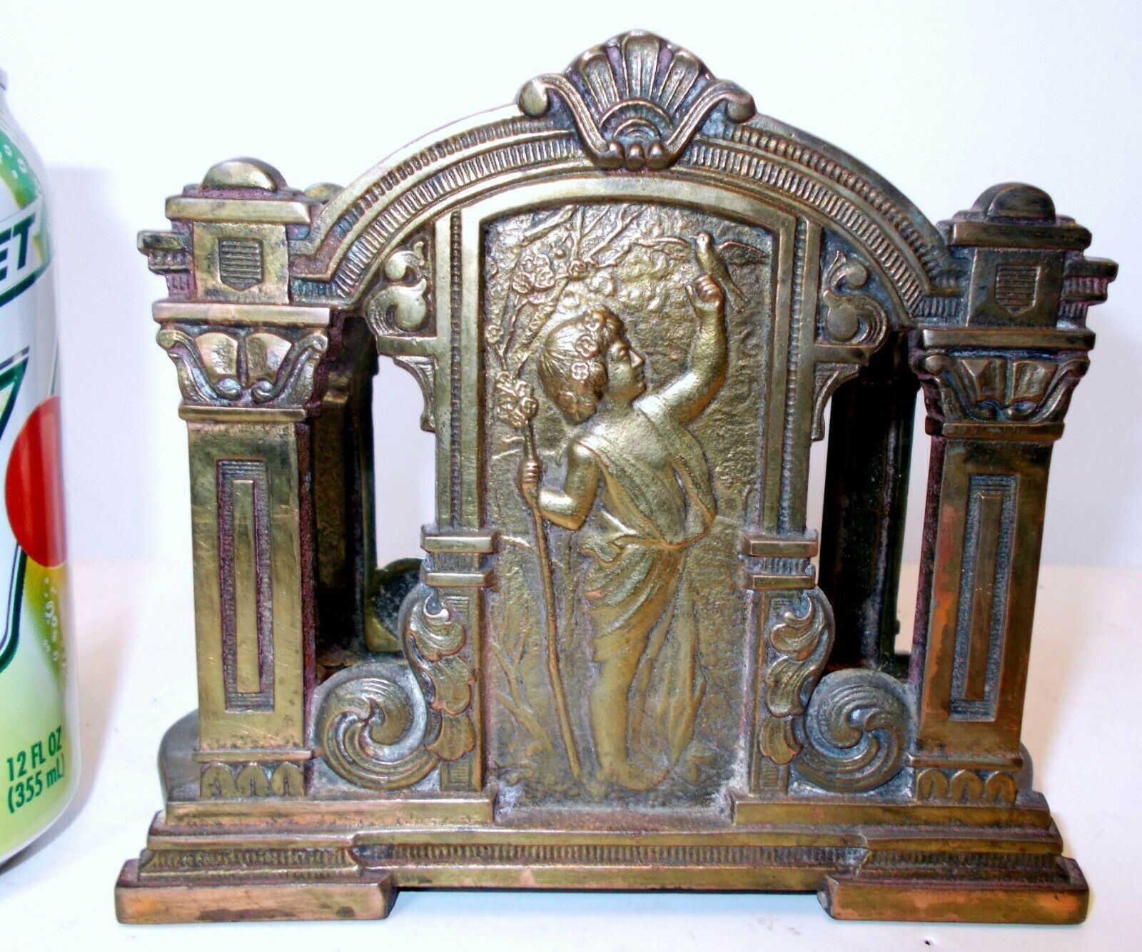 Antique Brass Tone Metal CLASSICAL RENAISSANCE CHERUB Putto LETTER HOLDER DESK