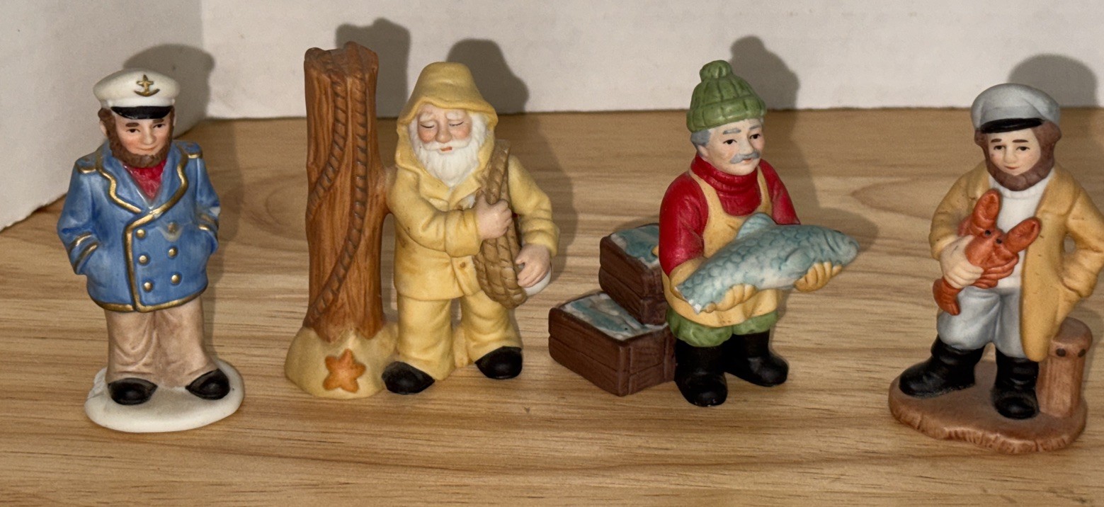 Lot of 4 Vintage Lefton Sri Lanka 1995/1992 Nautical Colonial Village Fishermen