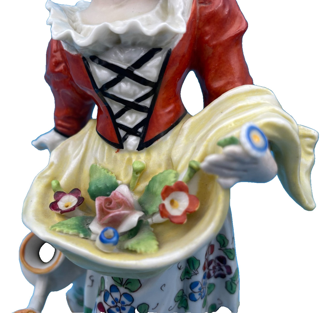 Beautiful Sitzendorf Couple Man w/Flowers In a Basket & In Woman’s Apron