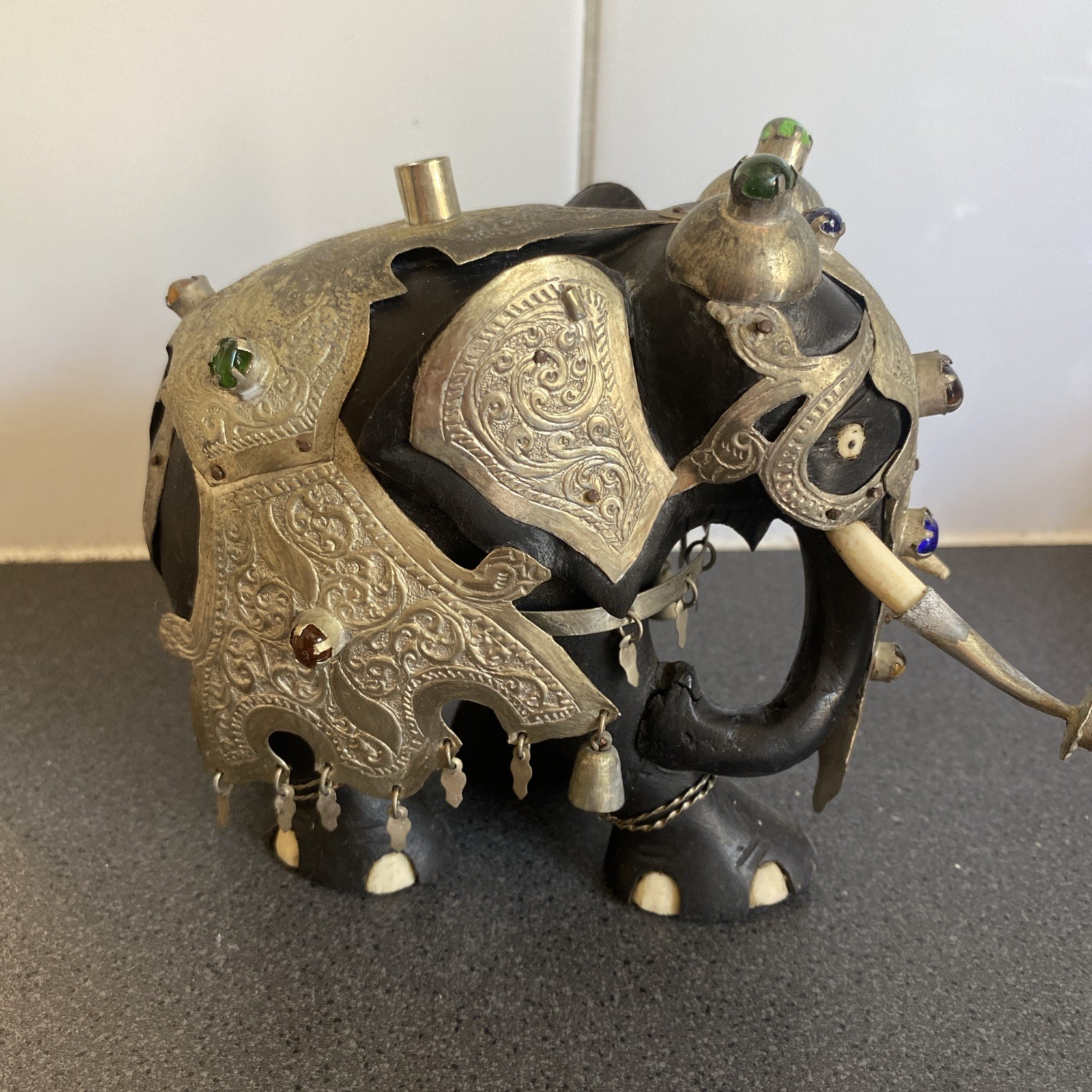 Sri Lankan Elephant Silver Adorned Wooden