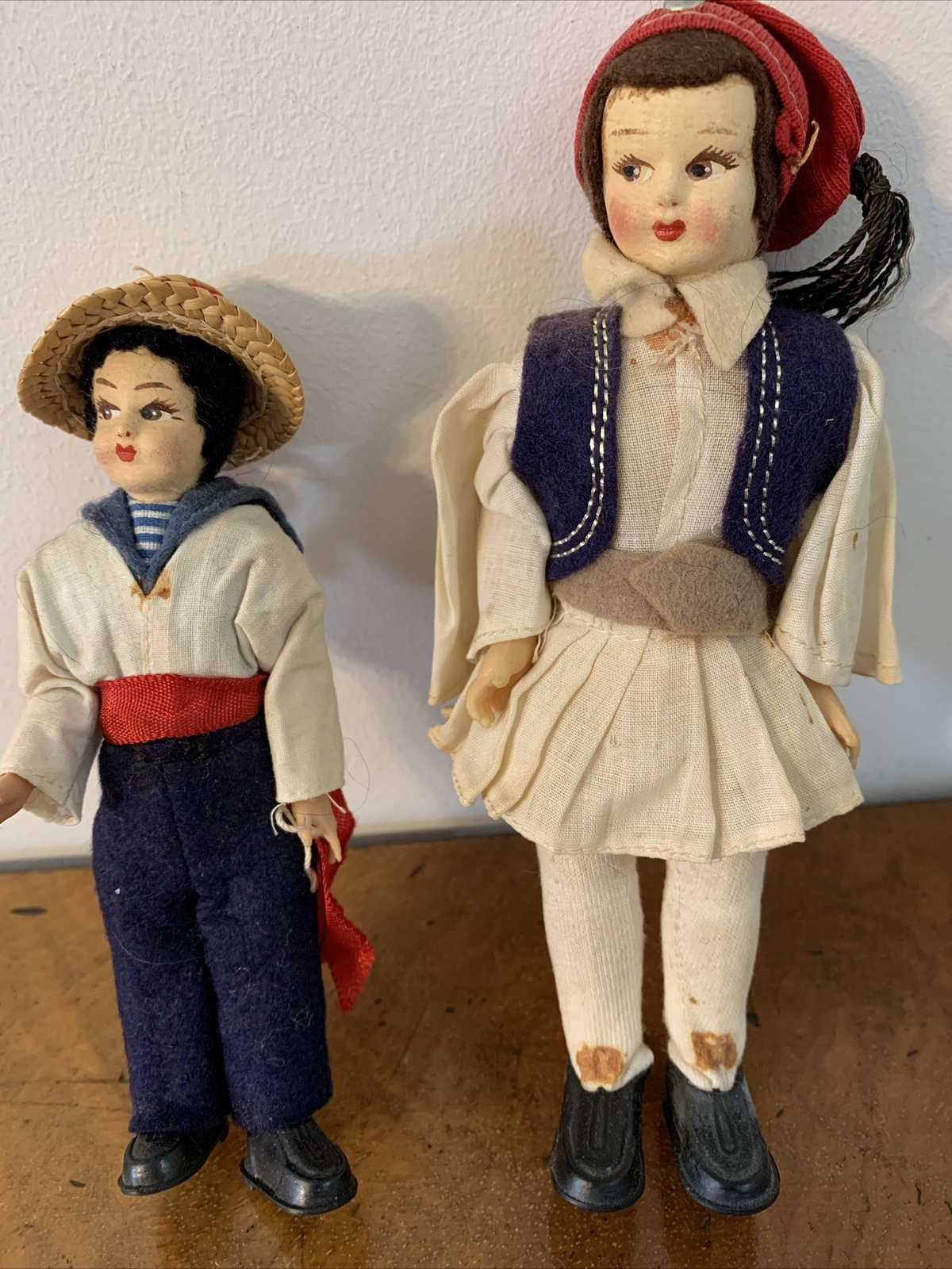 Lenci type sailor boy, Austrian man in costume. 6” and 4”. Felt faces.