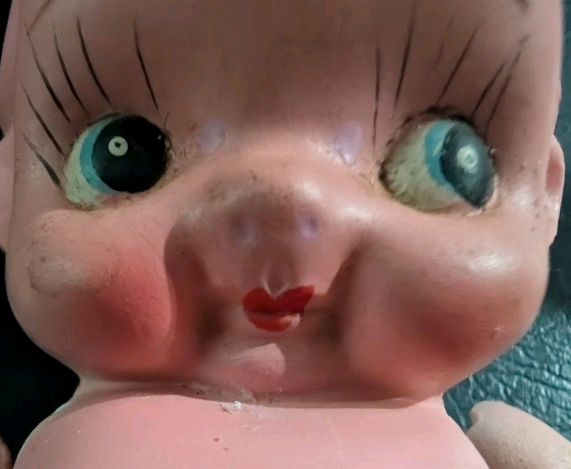 RARE Vintage 1930’s Chalkware Kewpie Doll Carnival Figurine Moving Arms Japan 7″